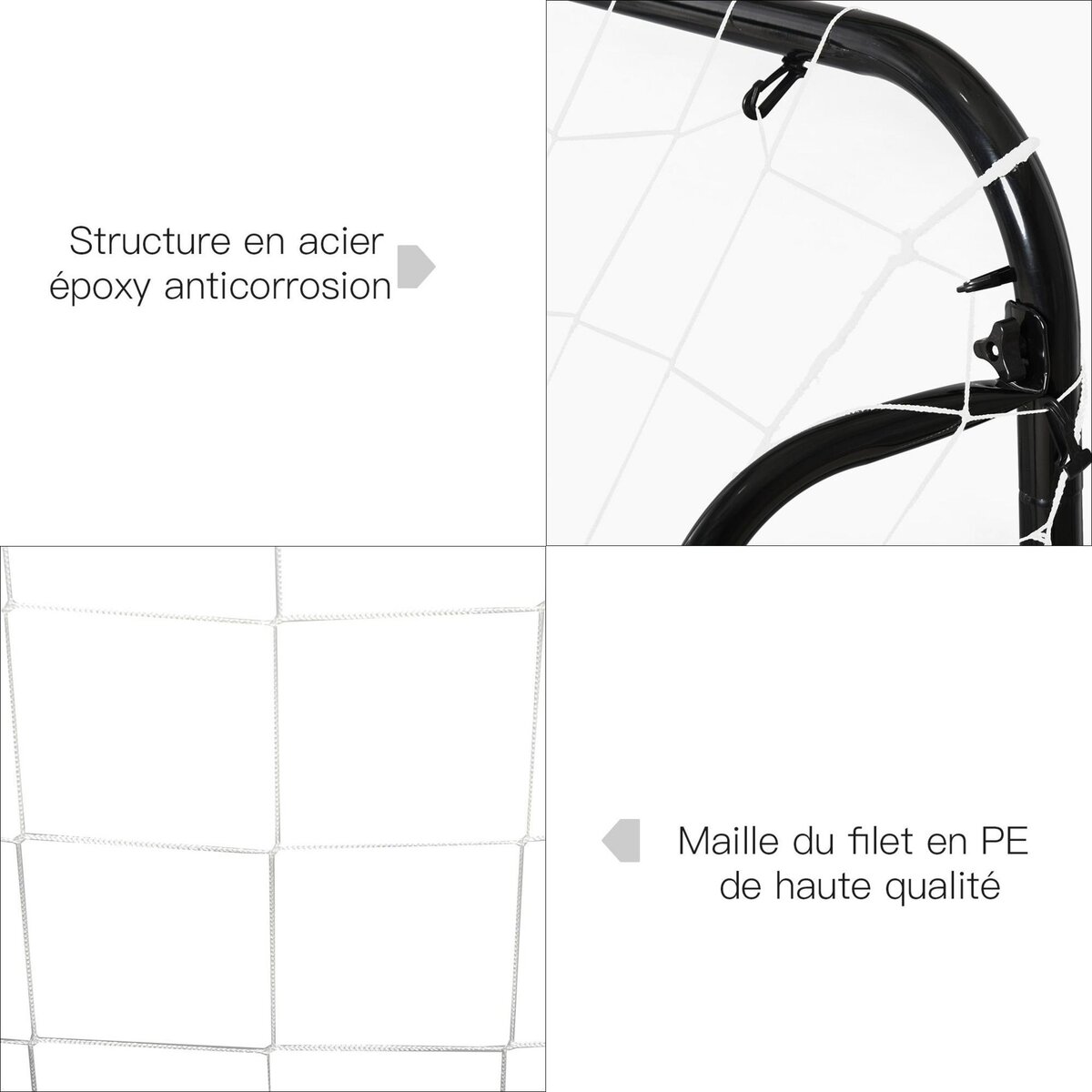 HOMCOM But de football - cage de foot - but futsal dim. 203L x 81l x 120H cm - châssis métal époxy filet polyester - piquets inclus - noir