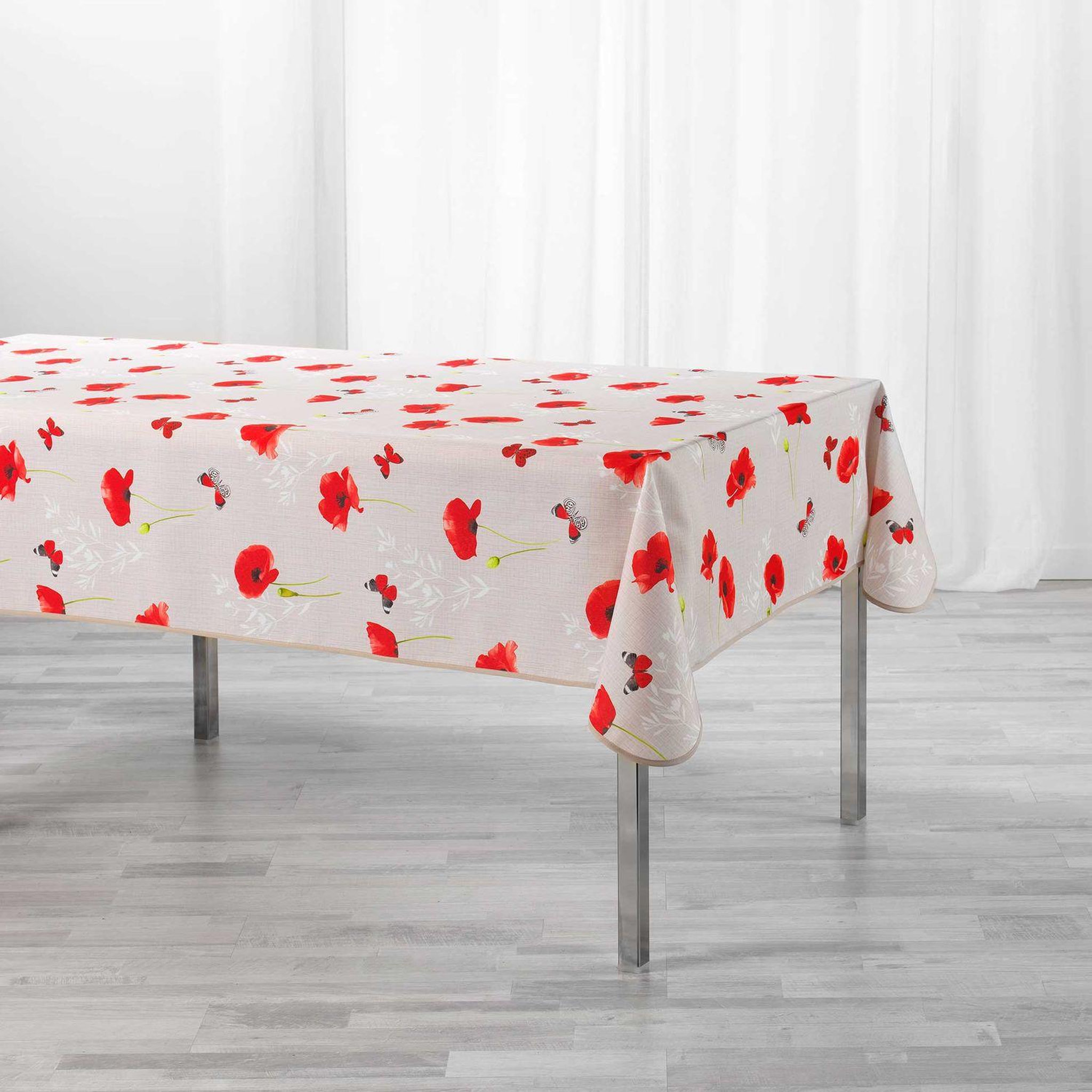 Voir la diapositive 3 : Douceur d'Intérieur Nappe rectangle antitache amapola - 150 x 240 cm  - beige et rouge