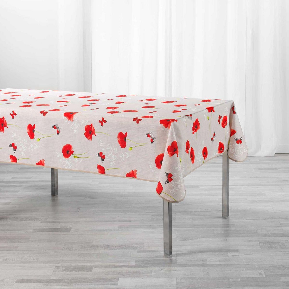 Douceur d'Intérieur Nappe rectangle antitache Amapola - 150 x 240 cm  - Beige et rouge
