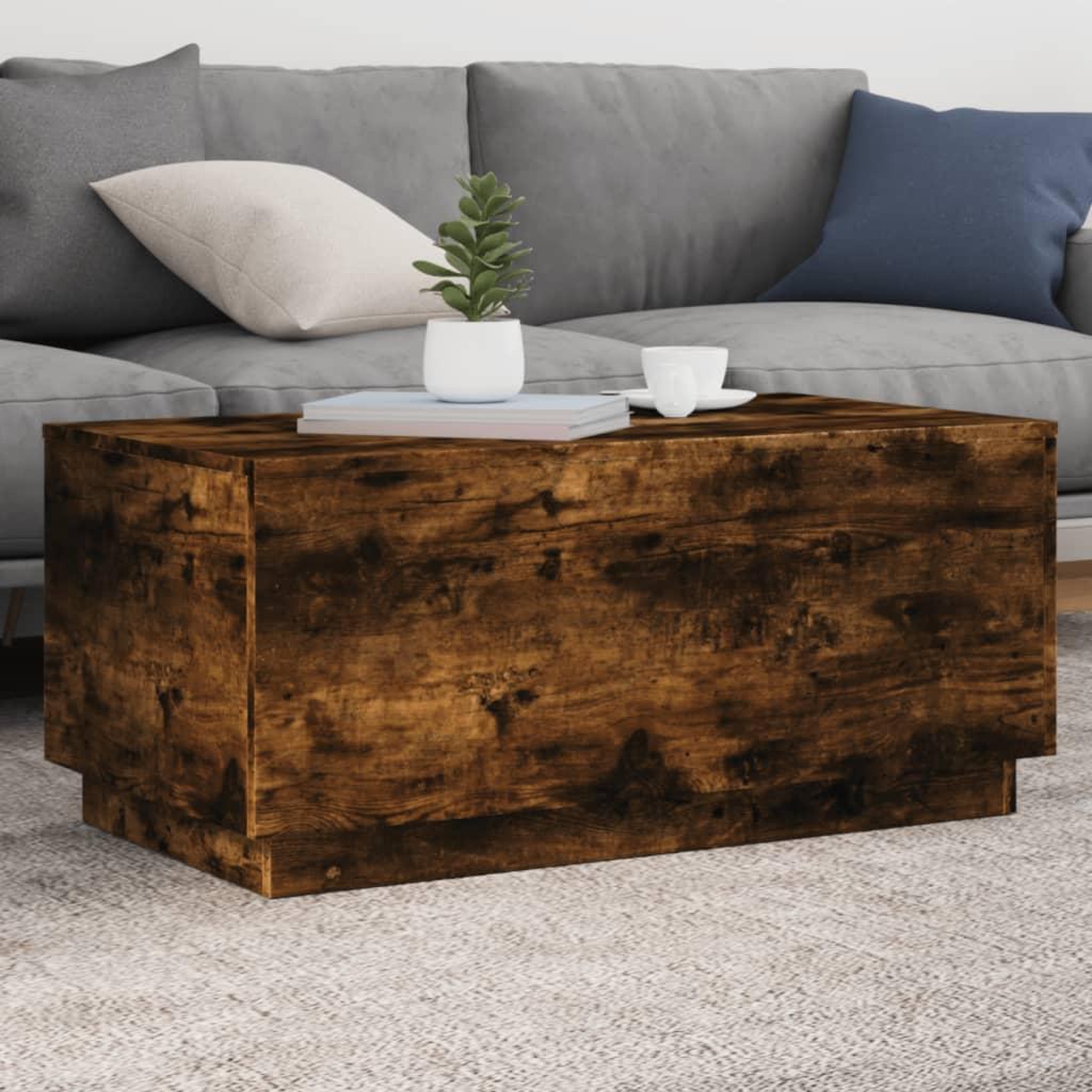 VIDAXL Table basse avec lumieres LED chene fume 90x50x40 cm