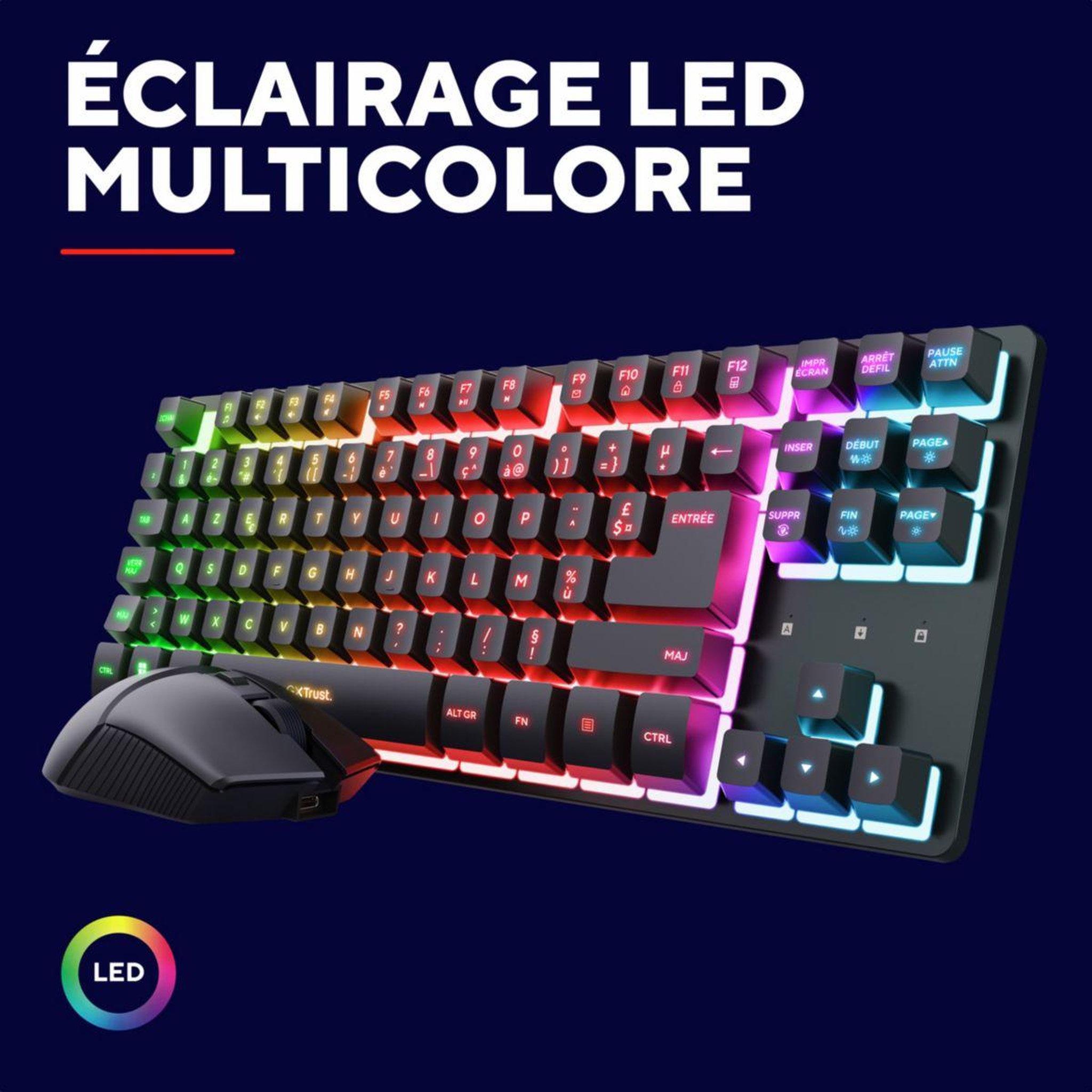Voir la diapositive 4 : Trust Pack clavier et souris gamer combo tkl thado rgb