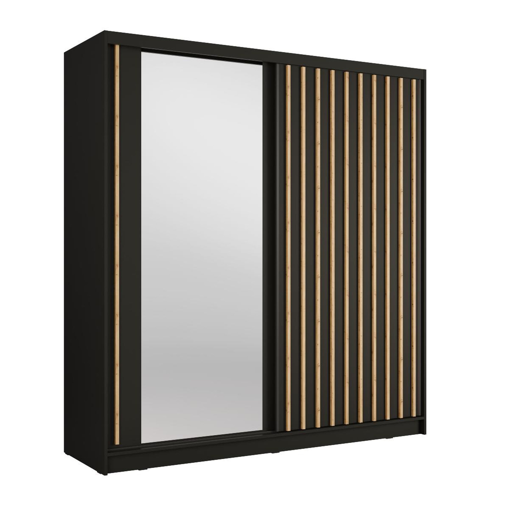 JLC KREATION Armoire dressing coulissant noir et bois 205cm celia