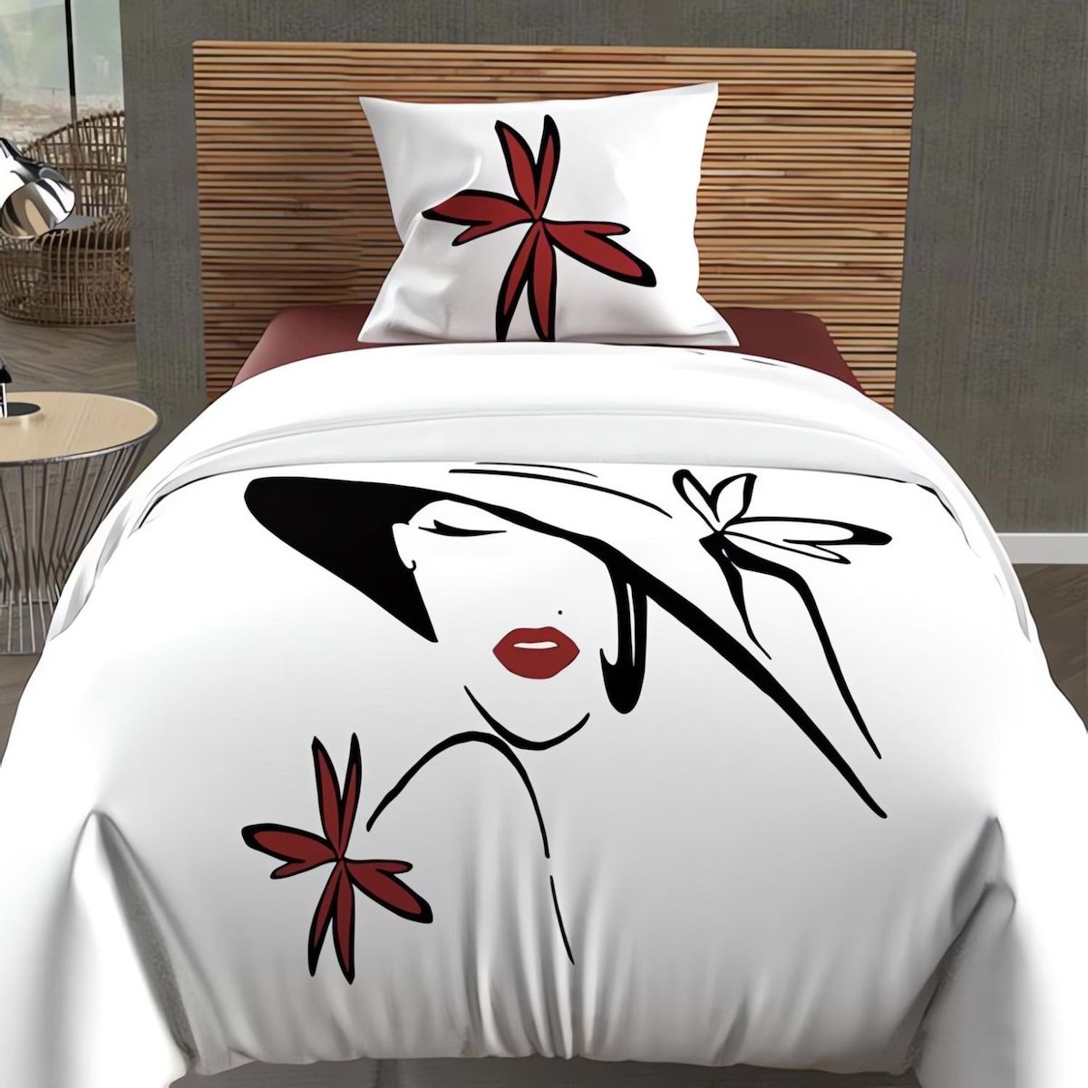 SOLEIL D'OCRE Parure housse de couette dessin placé 140X200 cm AVA 100% coton 57 fils/cm2, pr Soleil d'Ocre