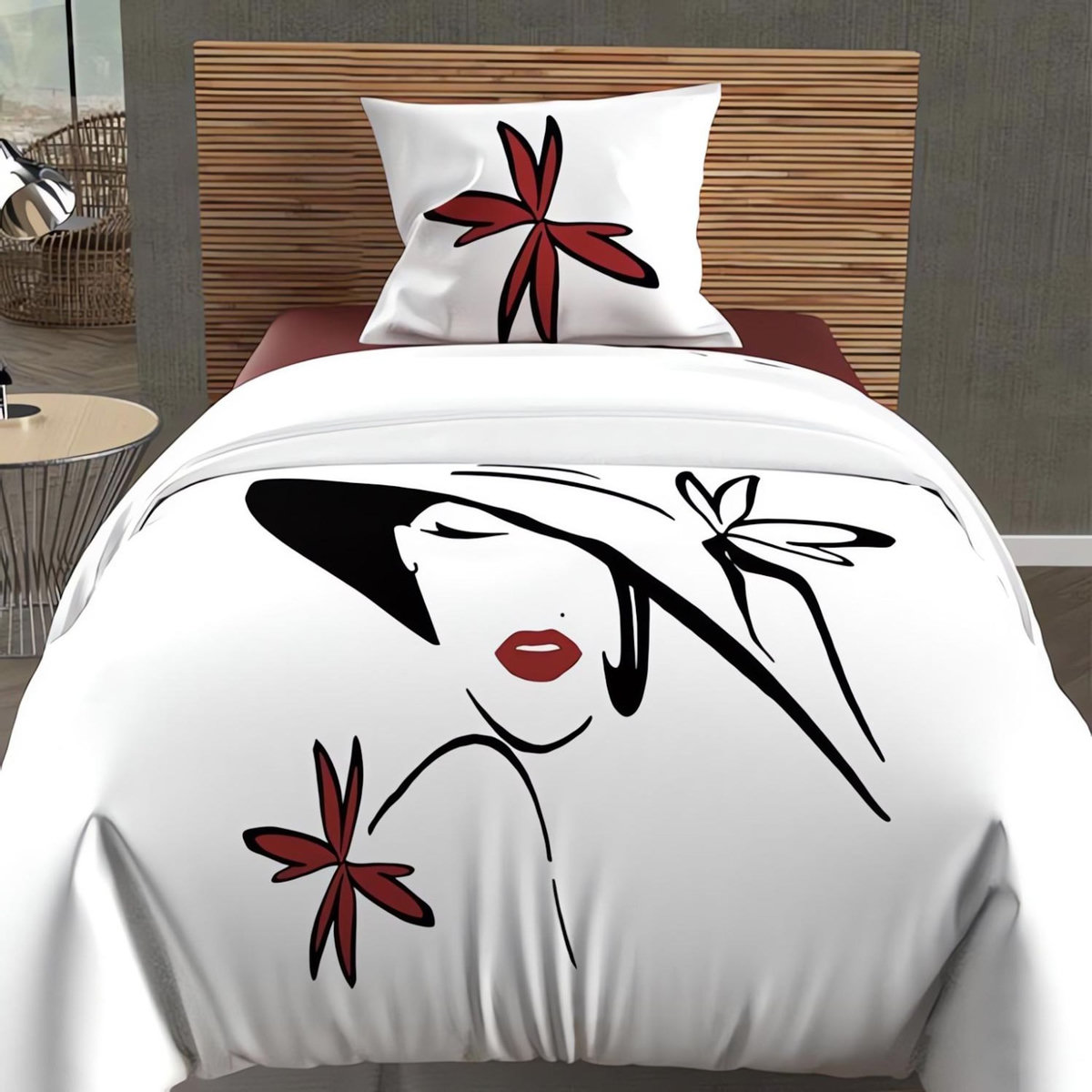 SOLEIL D'OCRE Parure housse de couette dessin placé 140X200 cm AVA 100% coton 57 fils/cm2, pr Soleil d'Ocre