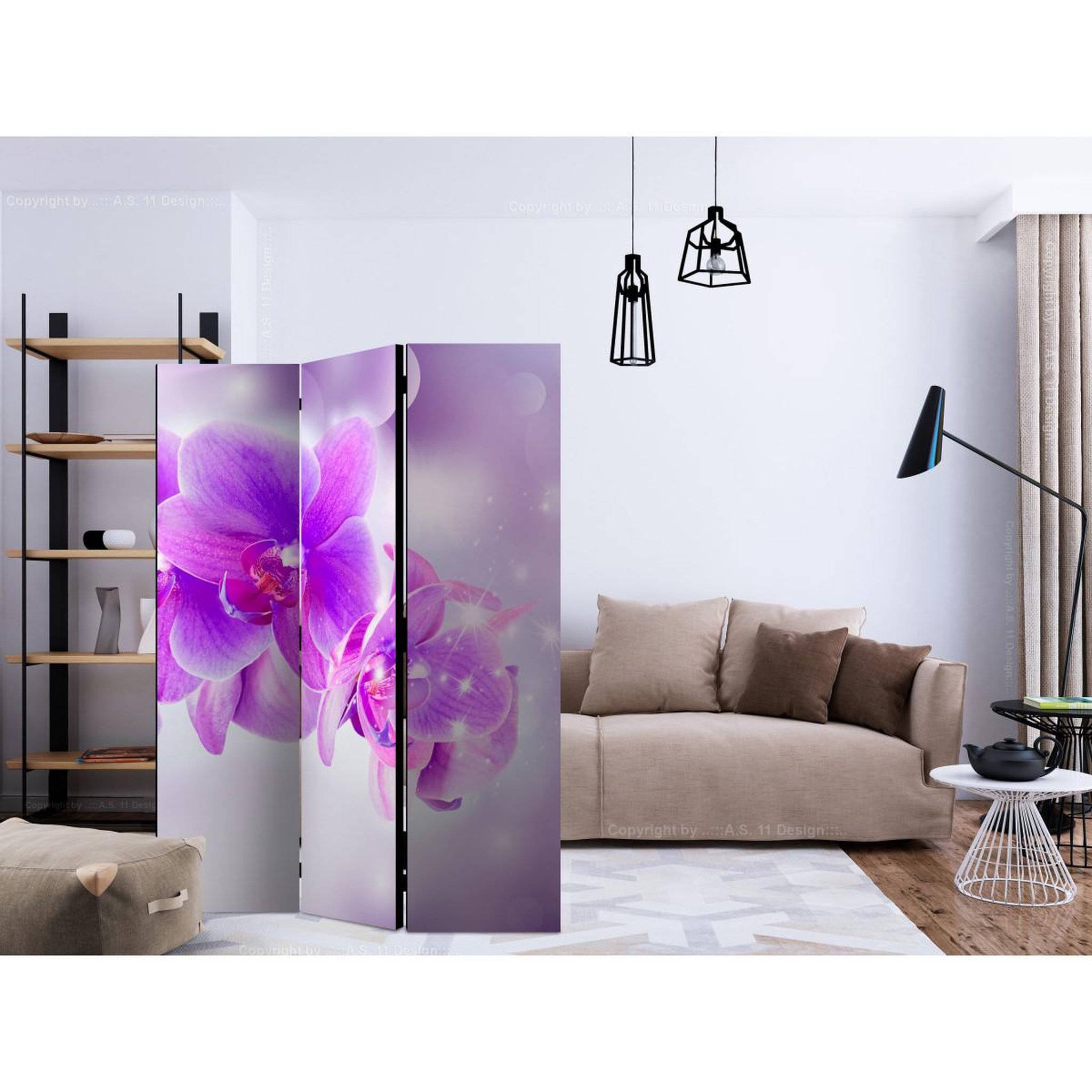 Voir la diapositive 2 : Paris Prix Paravent 3 volets  purple orchids  135x172cm