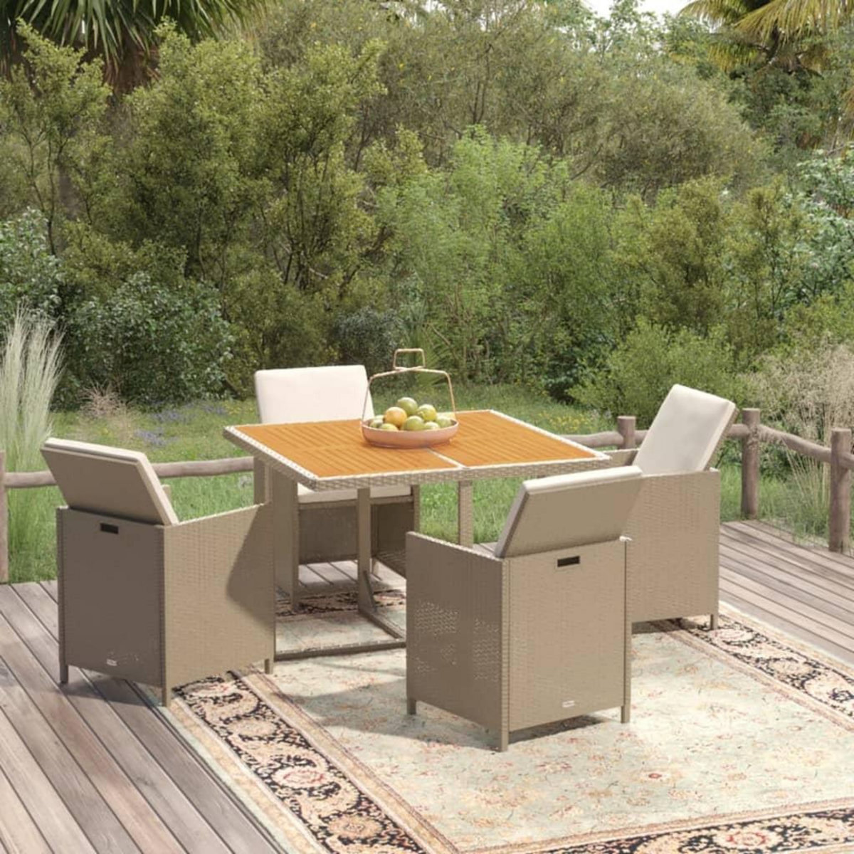 VIDAXL Ensemble a manger de jardin et coussins 5 pcs Poly rotin Beige