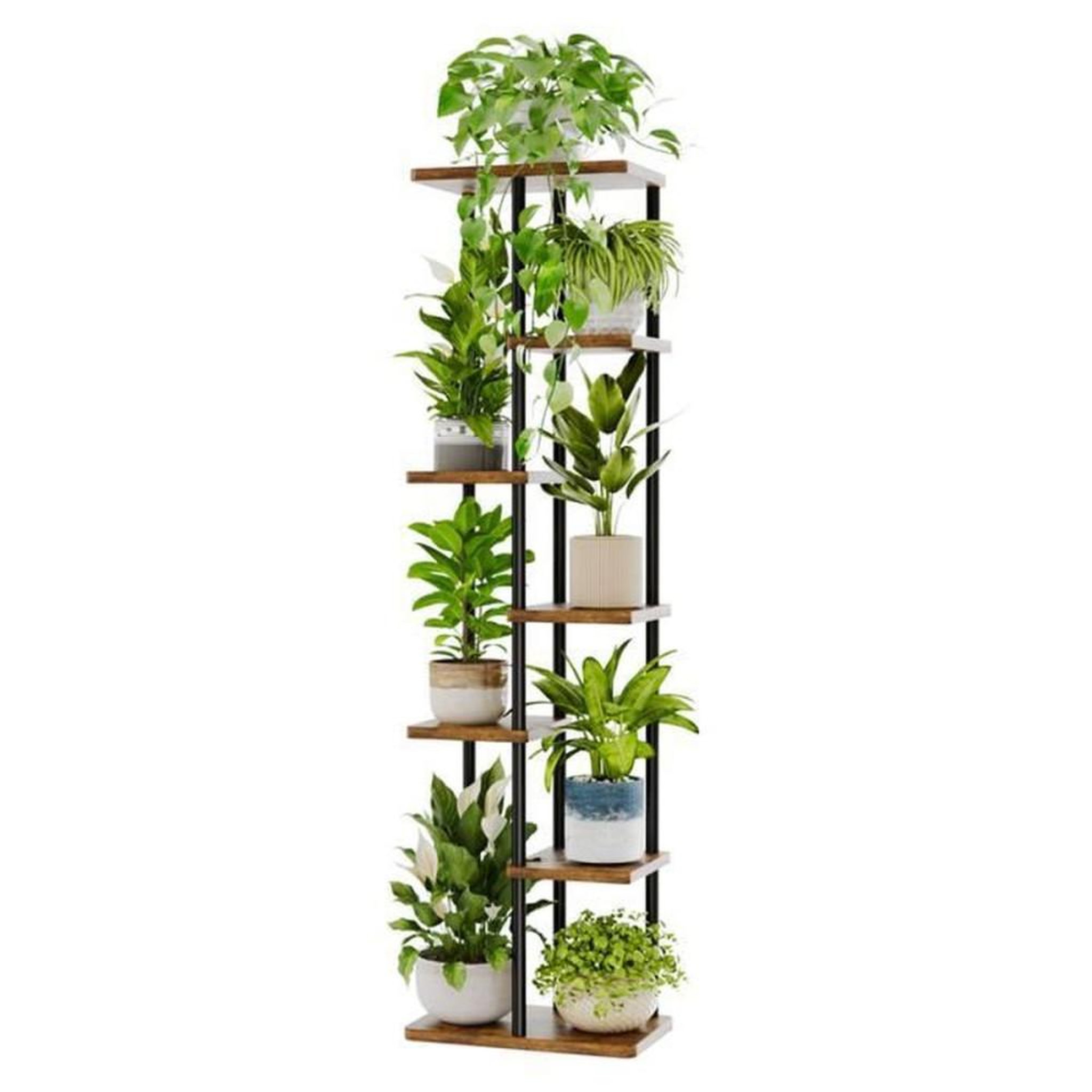 Support à plantes 7 niveaux brun rustique, cadre en fer pur et étagères en MDF épais