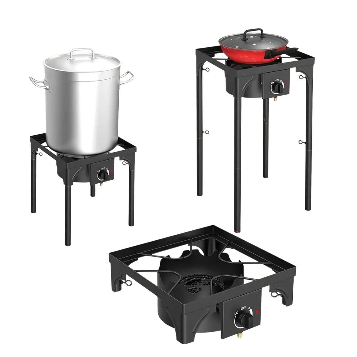 INTEC Réchaud à Gaz 1 feu Barbecue grill 4,5kW 2en1 Bruleur fonte + Plaque Grill Fonte 40×40cm 3 hauteurs modulables Piezo INTEC