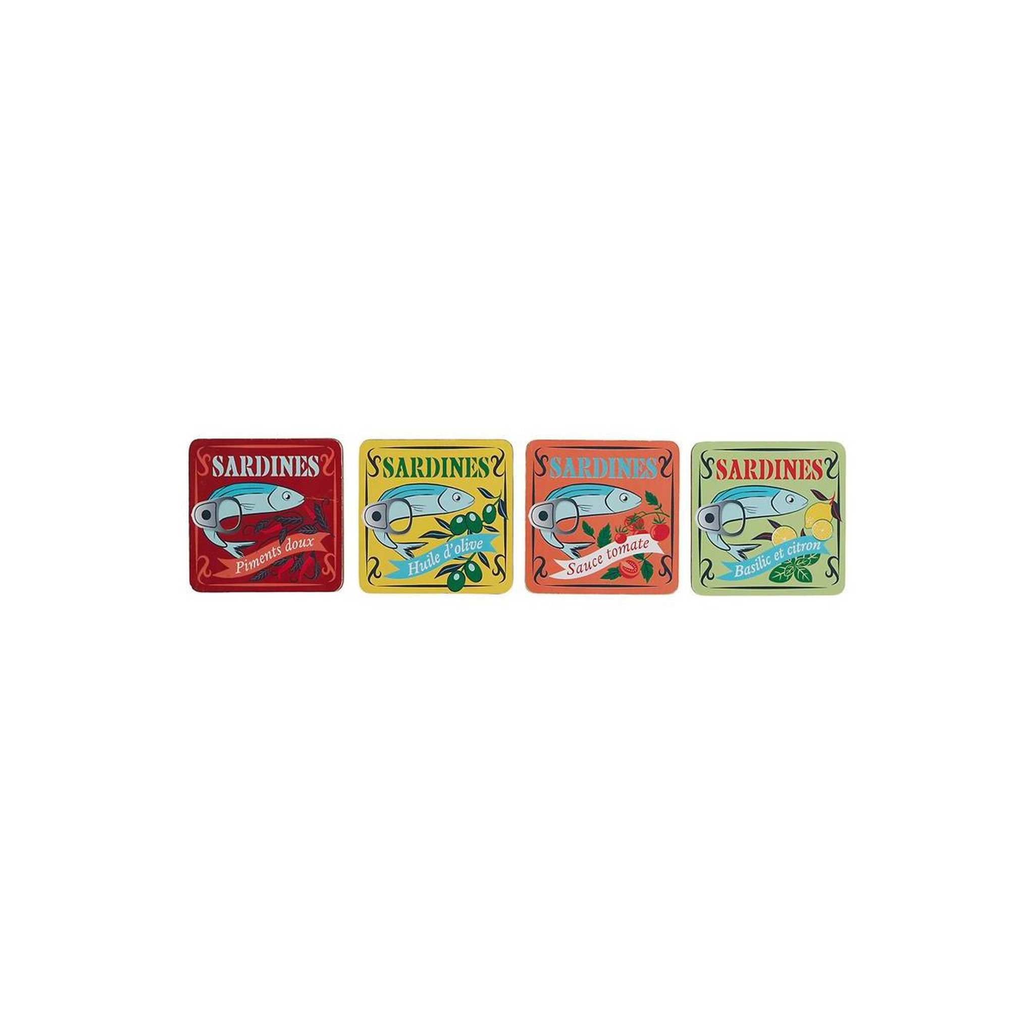 Voir la diapositive 1 : COOK CONCEPT Lot de 4 dessous de verre  sardine  10cm multicolore