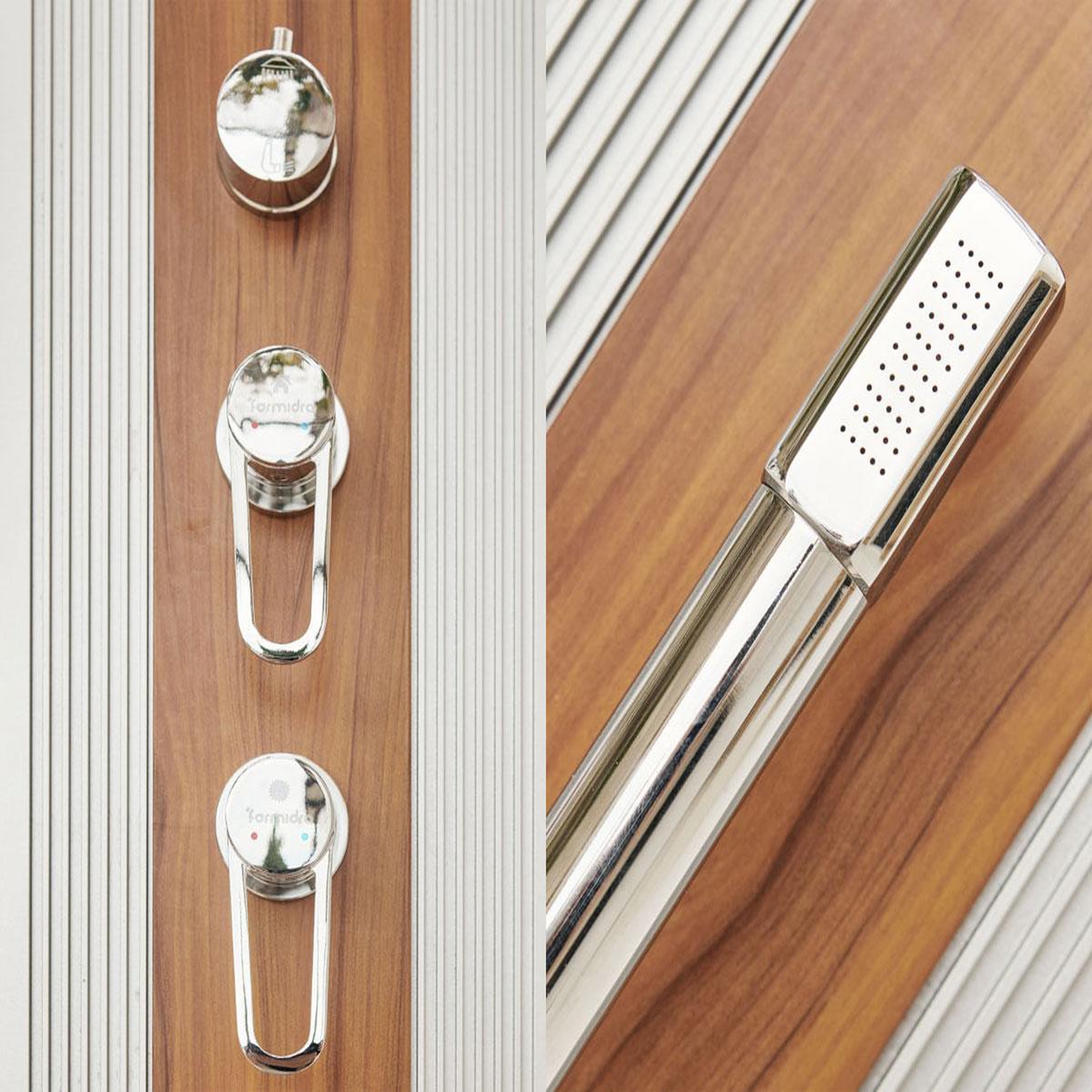Voir la diapositive 2 : Formidra Douche solaire 40 L Dada Straight Inox habillage effet bois - Formidra
