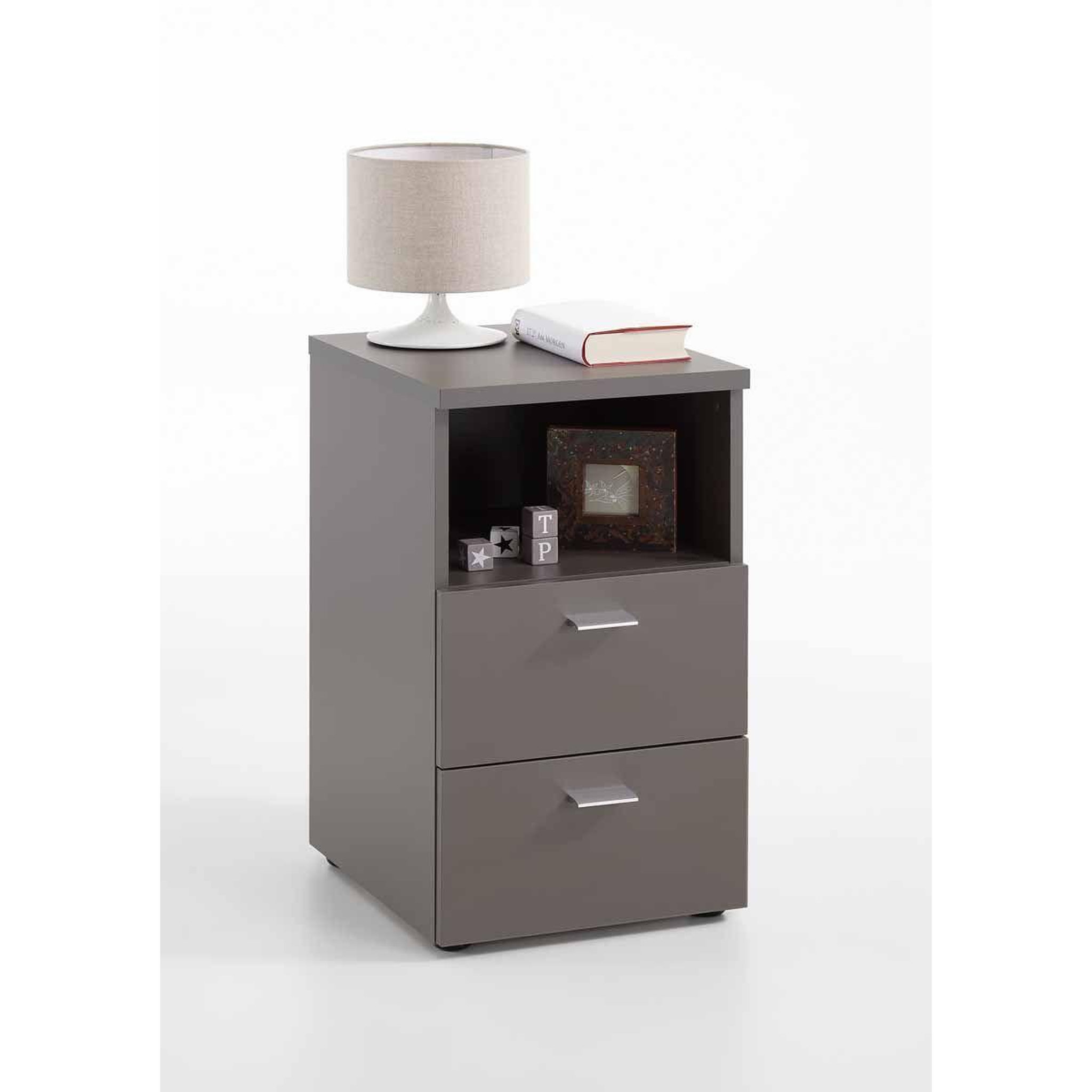 Voir la diapositive 2 : Paris Prix Table de chevet 2 tiroirs  macom  61cm gris