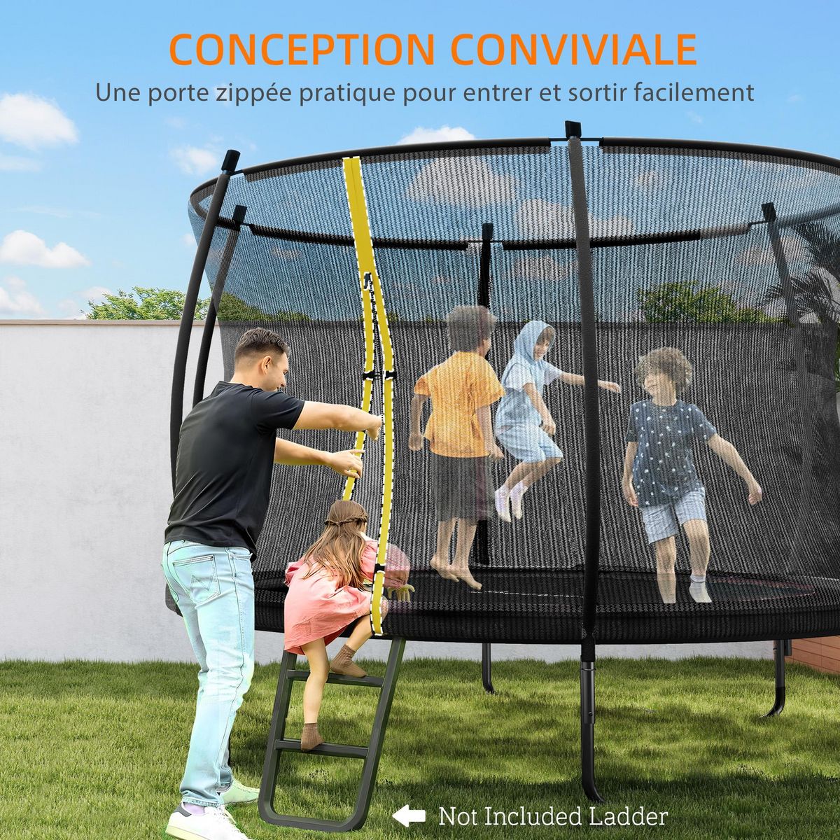 HOMCOM Trampoline de jardin Ø305 cm - couvre-ressort, filet de sécurité porte zippée verrouillable inclus - acier noir
