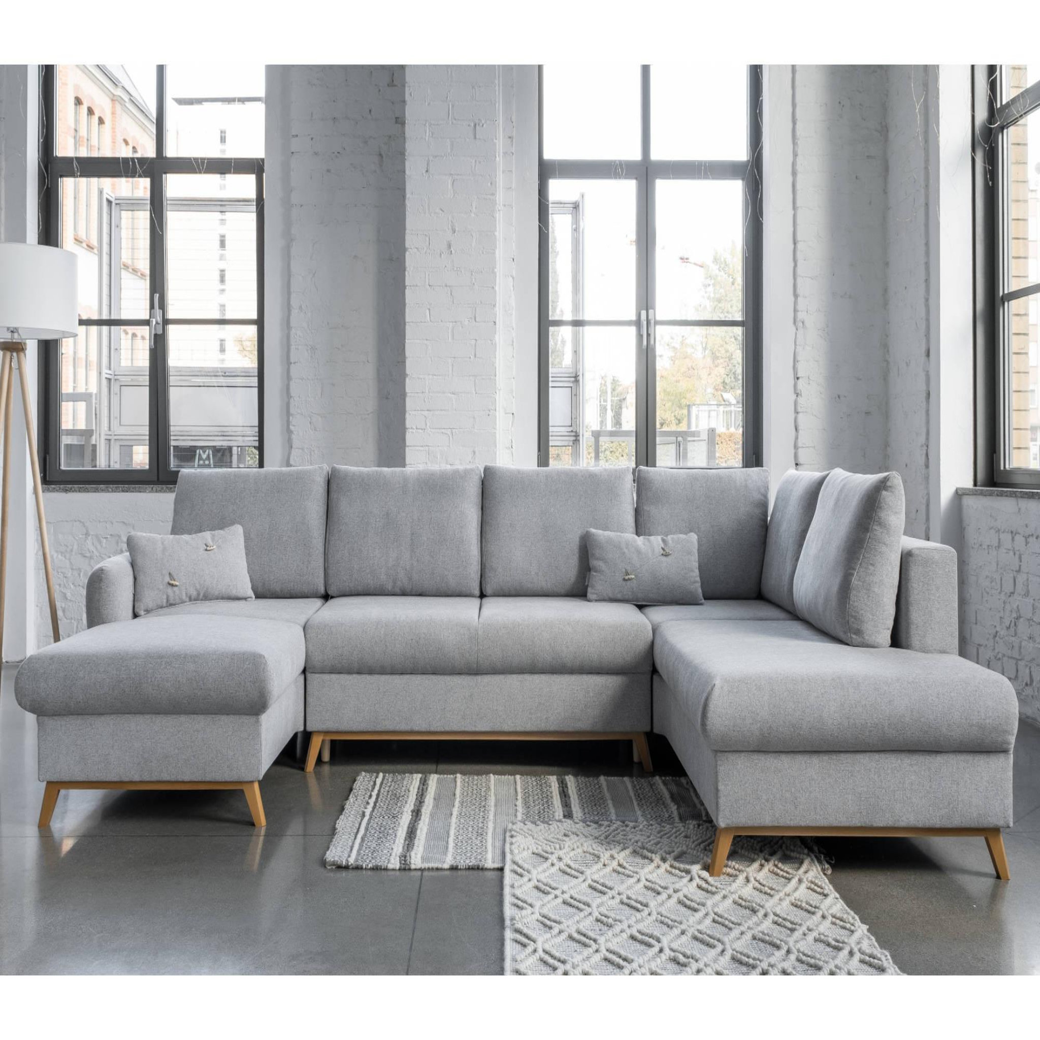 Voir la diapositive 2 : BEST MOBILIER Lagom - canapé d'angle panoramique - convertible - avec coffre - en tissu - 7 places - droit