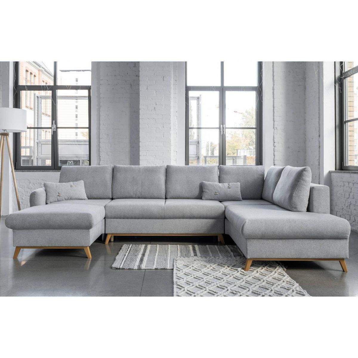 BEST MOBILIER Lagom - canapé d'angle panoramique - convertible - avec coffre - en tissu - 7 places - droit