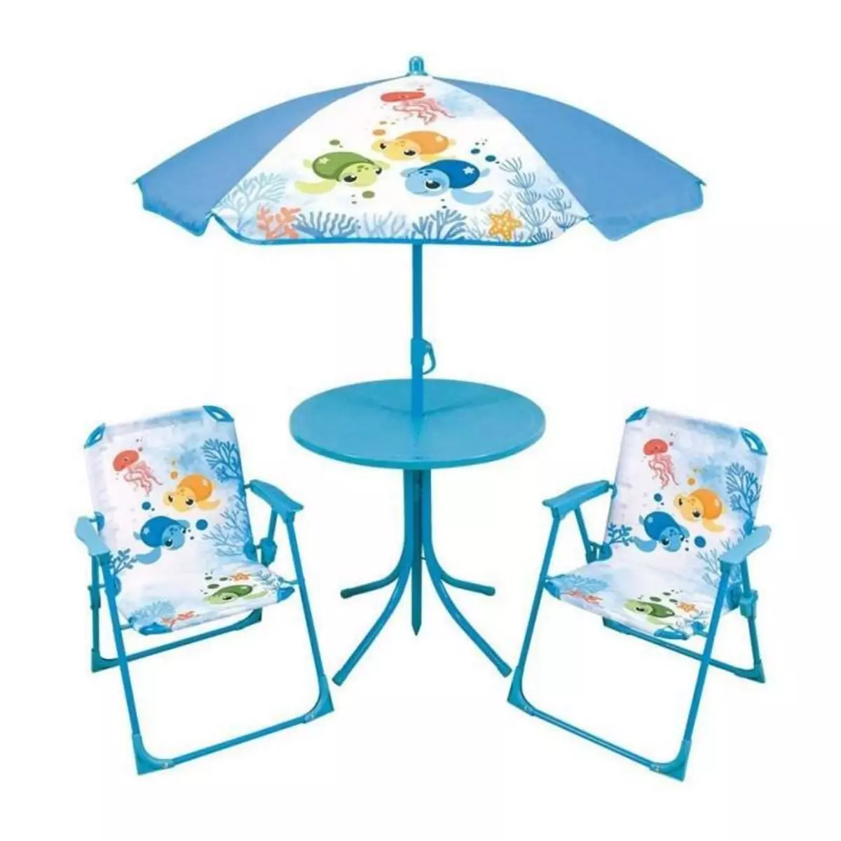 Fun House Fun house ma petite carapace salon de jardin tortues pour enfant avec une table, deux chaises et un parasol
