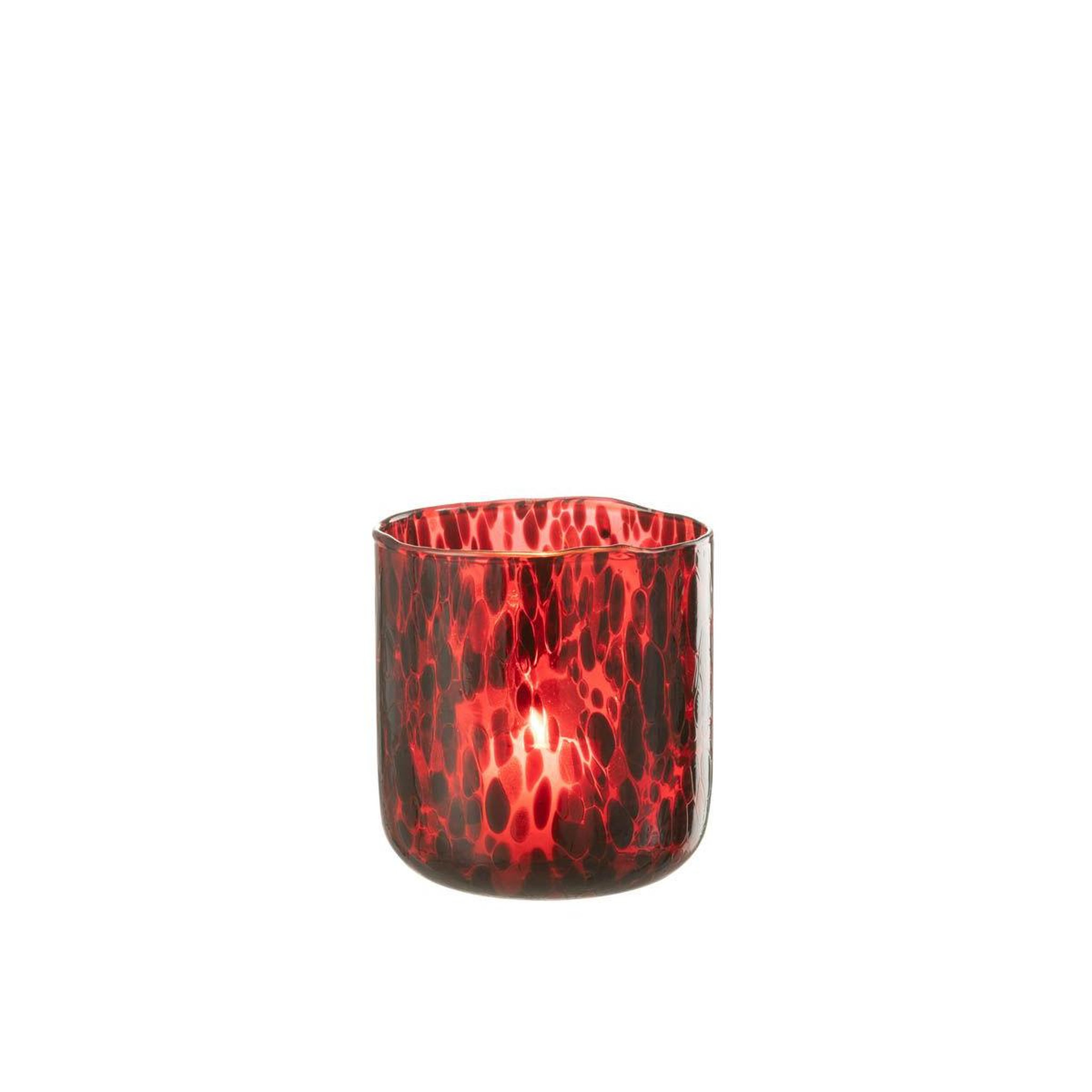 Voir la diapositive 2 : J-LINE Photophore en Verre Tacheté  Preston  15cm Rouge
