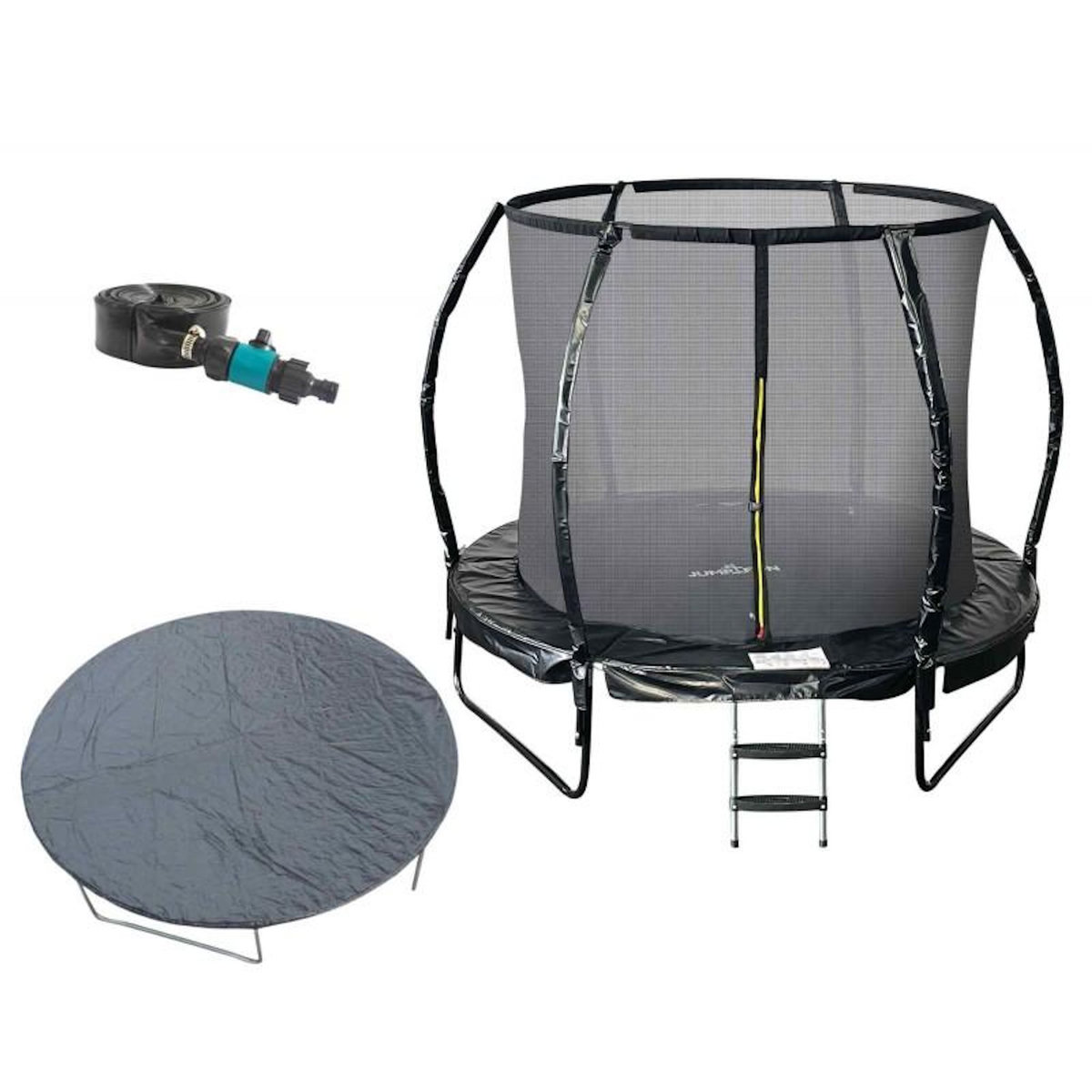 JUMP4FUN Trampoline 8Ft ø244cm noire - tuyeau arrosage et bâche de protection