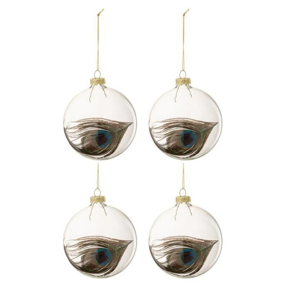 Paris Prix Lot de 4 Boules de Noël  Plumes  10cm Transparent