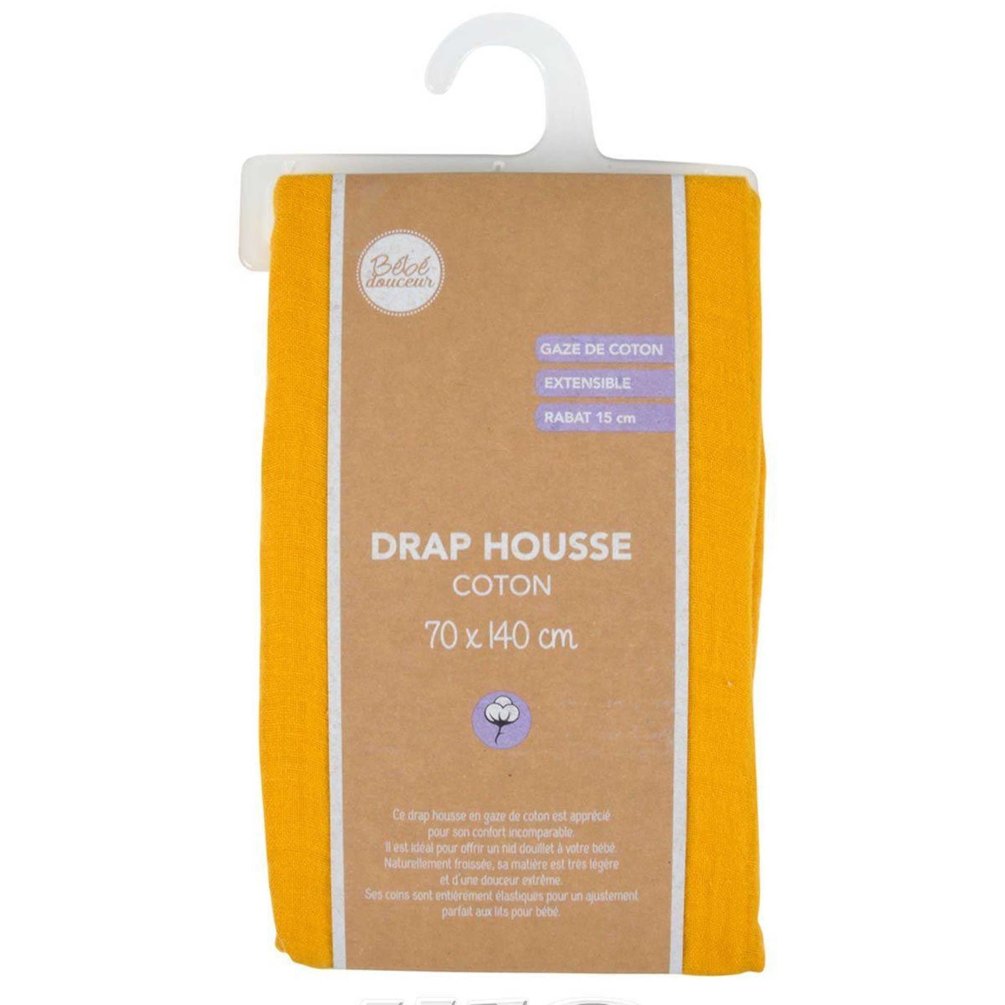 Voir la diapositive 4 : BEBE DOUCEUR Drap housse bébé  extensible  70x140cm moutarde