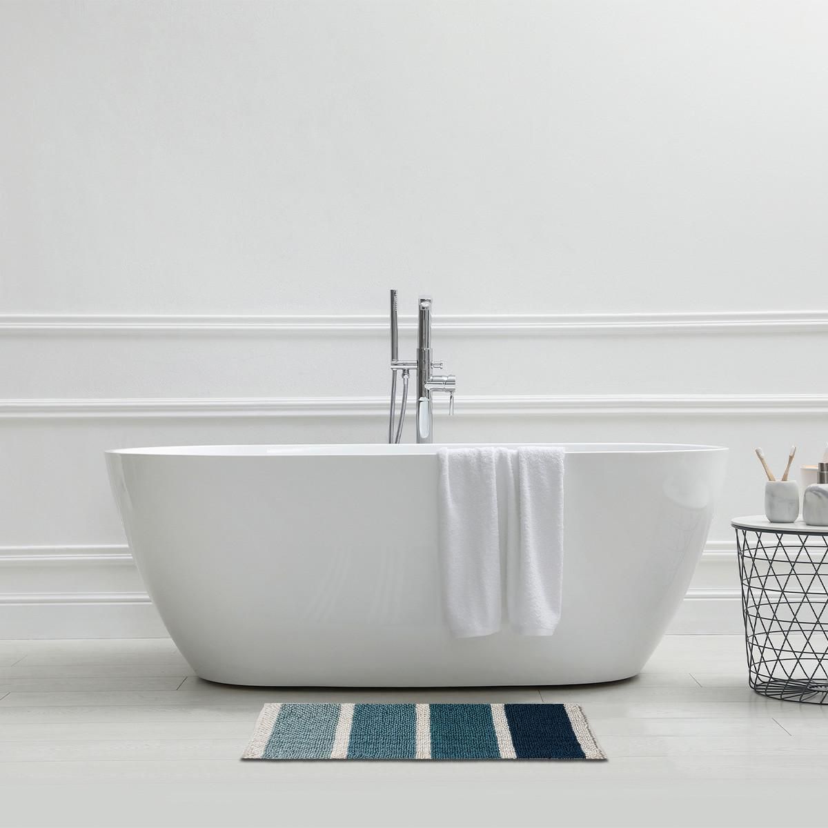 GUY LEVASSEUR Tapis de bain déco à rayures en polycoton 60x120cm