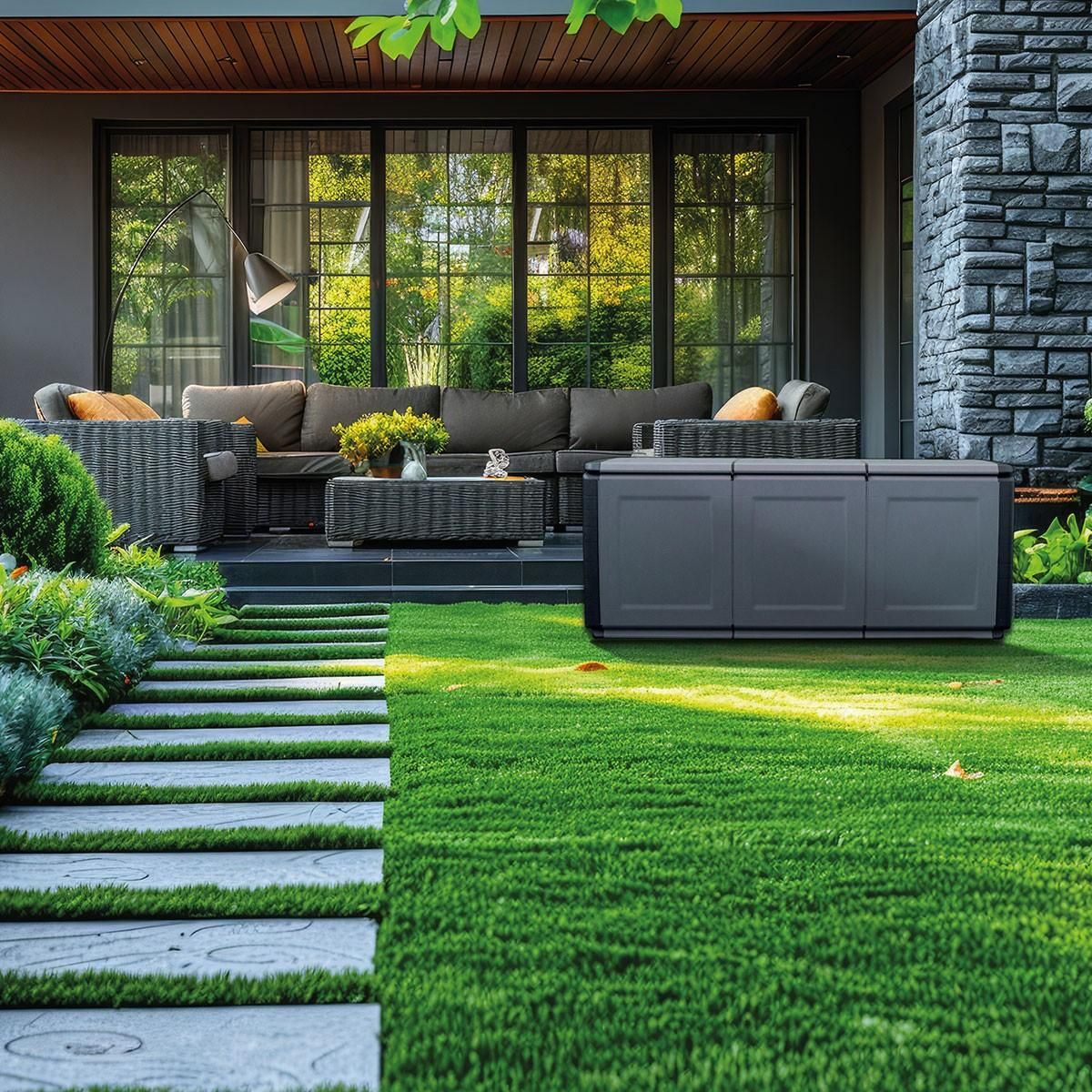 INTEC Coffre de rangement 330L Gris/Noir 138 x 53 x H57cm Poignées de transport polypropylène INTEC