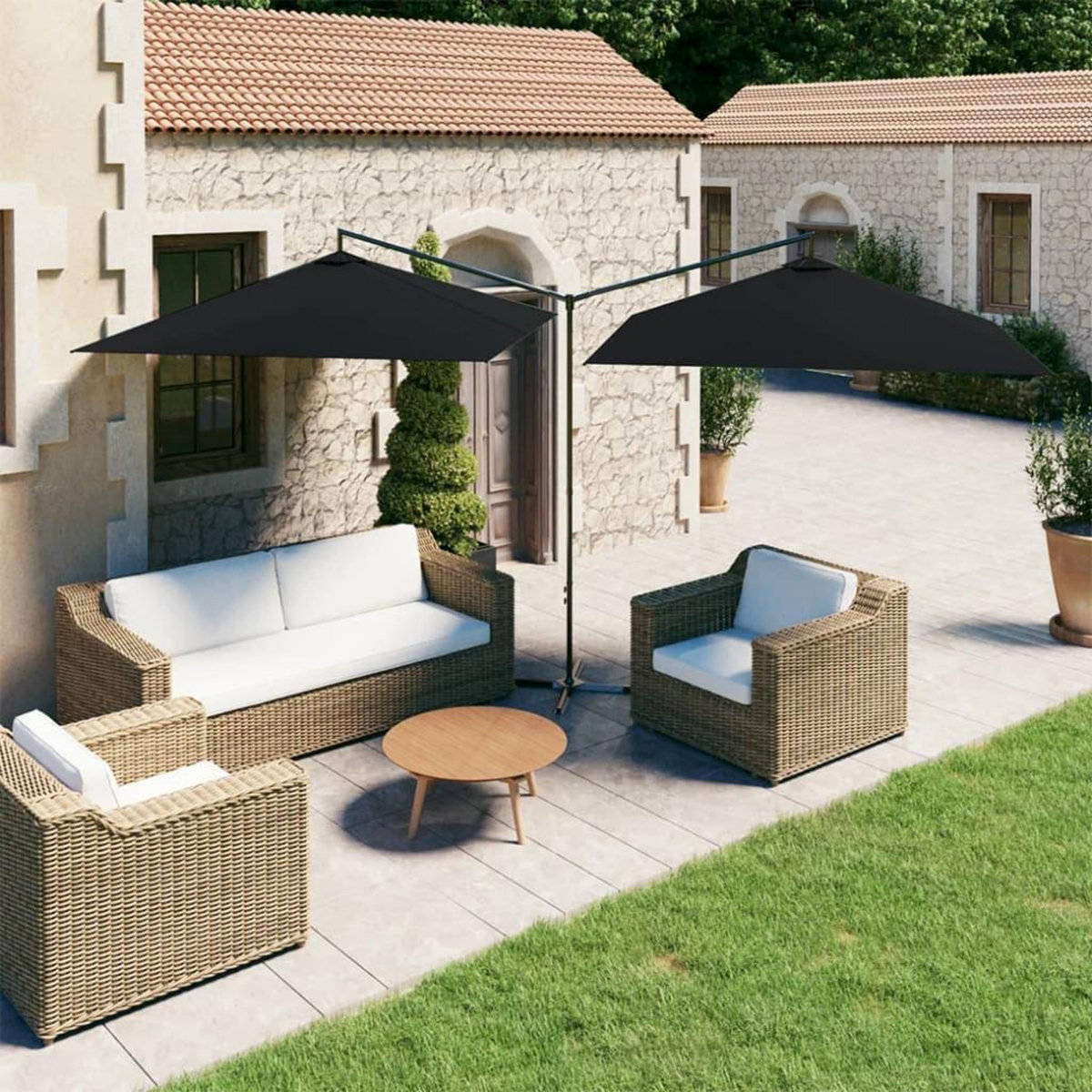 VIDAXL Parasol de jardin double avec mat en acier noir 600x300 cm