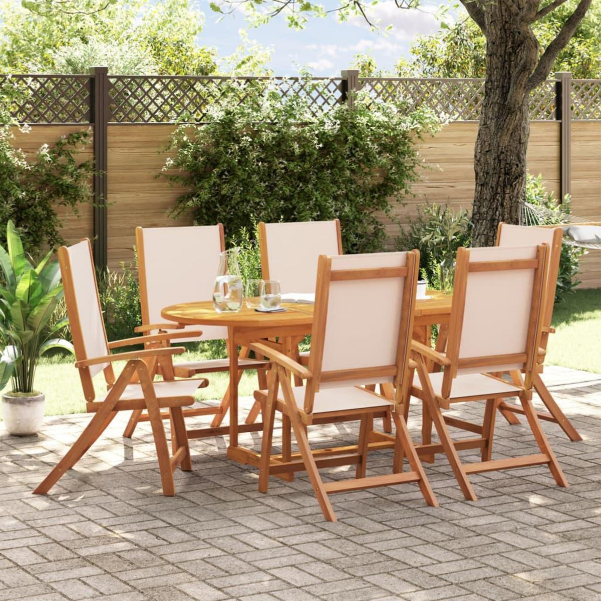 VIDAXL Ensemble a Manger de jardin 7pcs bois d'acacia solide textilene