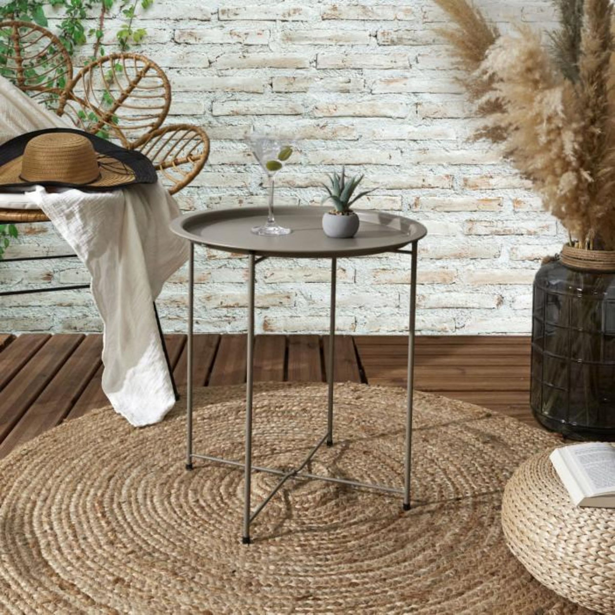 Paris Prix Table d'Appoint en Métal  Sienna  50cm Beige