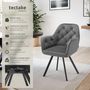 Voir la diapositive 2 : tectake Fauteuil pivotant en velours avec accoudoirs rembourré avec motif matelassé gris anthracite Lot de 6