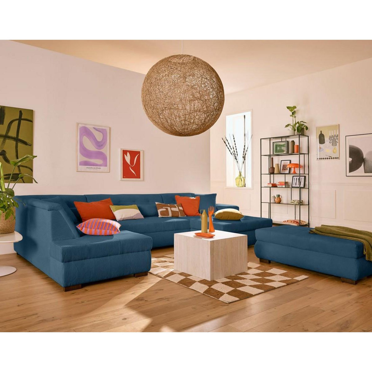 LISA DESIGN Vermont - canapé panoramique d'angle gauche - 7 places - en velours côtelé