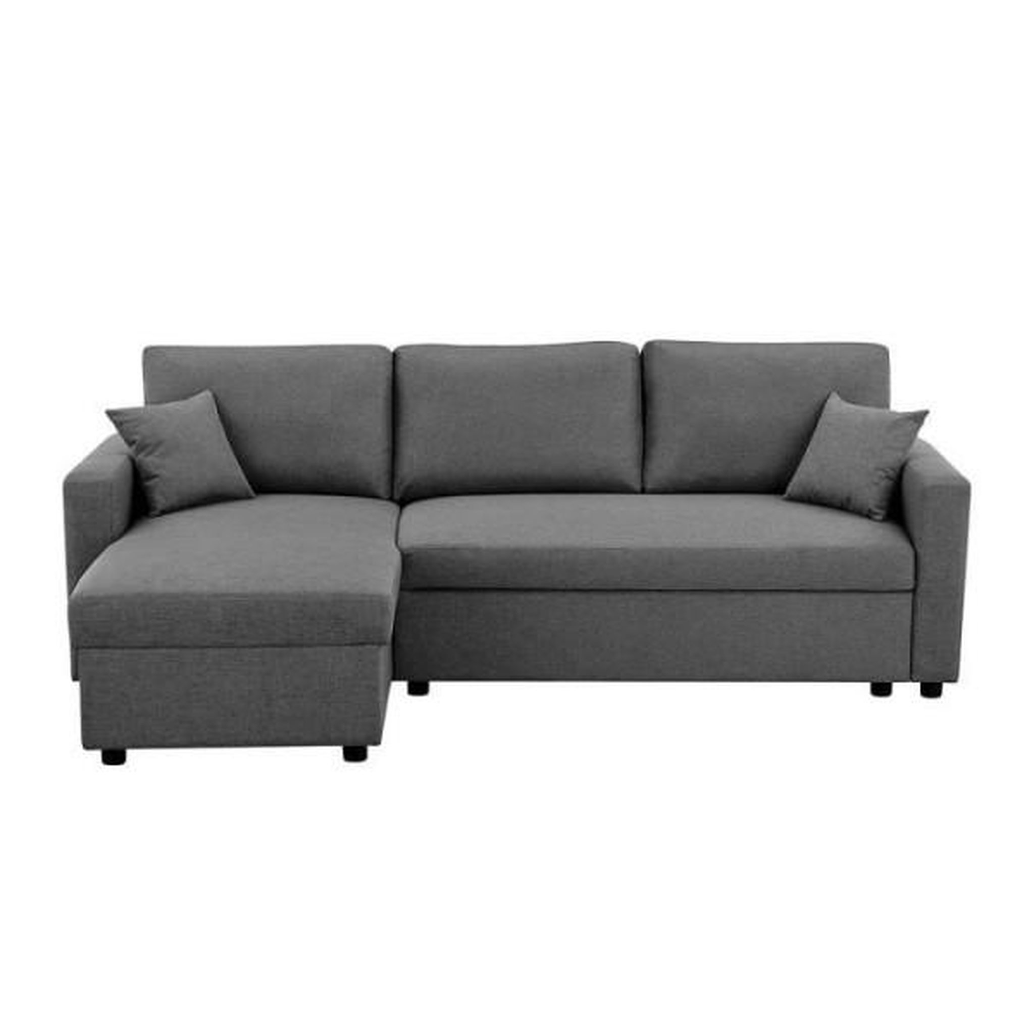 Voir la diapositive 1 : MARKET24 Canapé d'angle fixe + 2 coussins - Tissu Gris - L 228 x P 148 x H 86 cm - OWENS