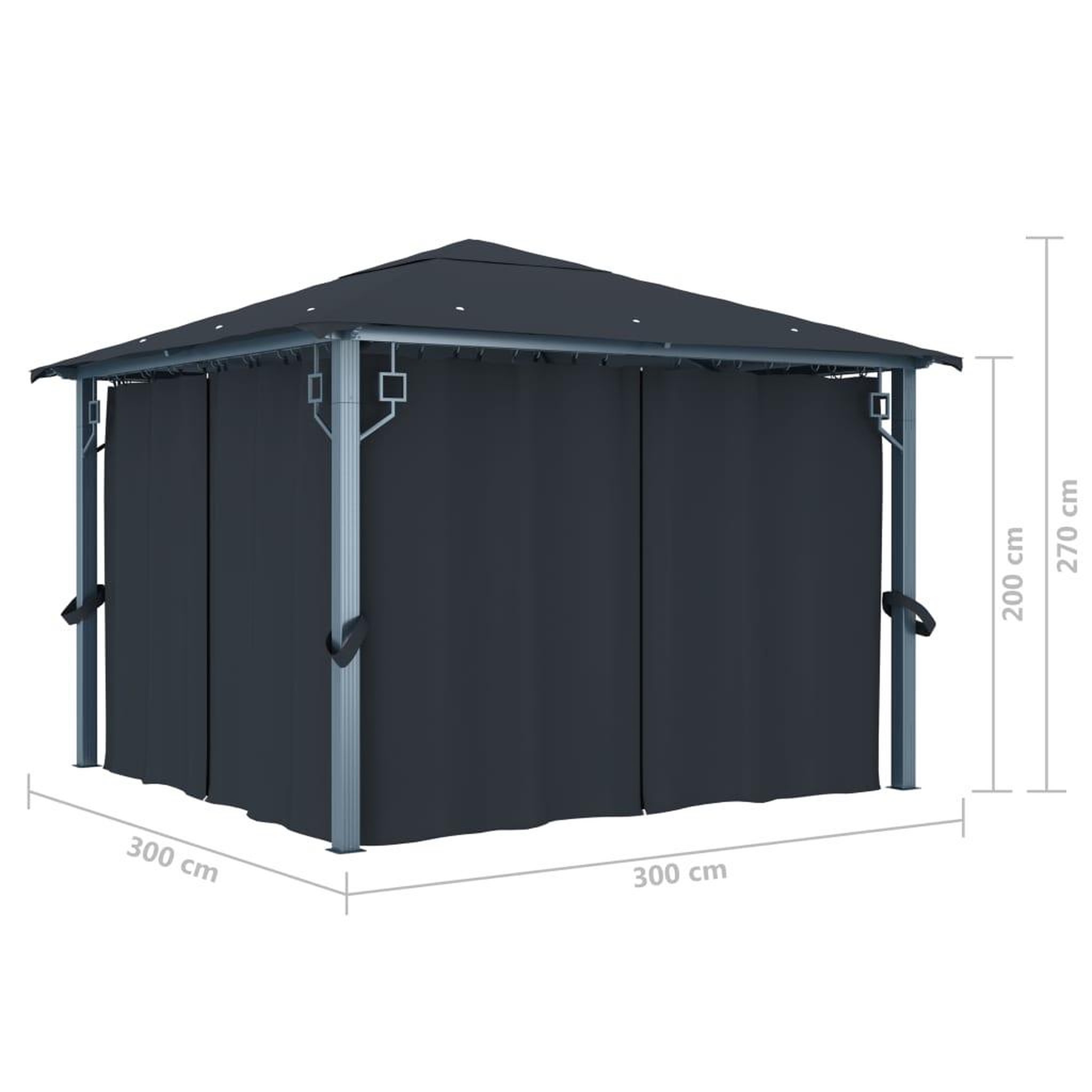 Voir la diapositive 6 : VIDAXL Tonnelle avec rideau 300x300 cm Anthracite Aluminium