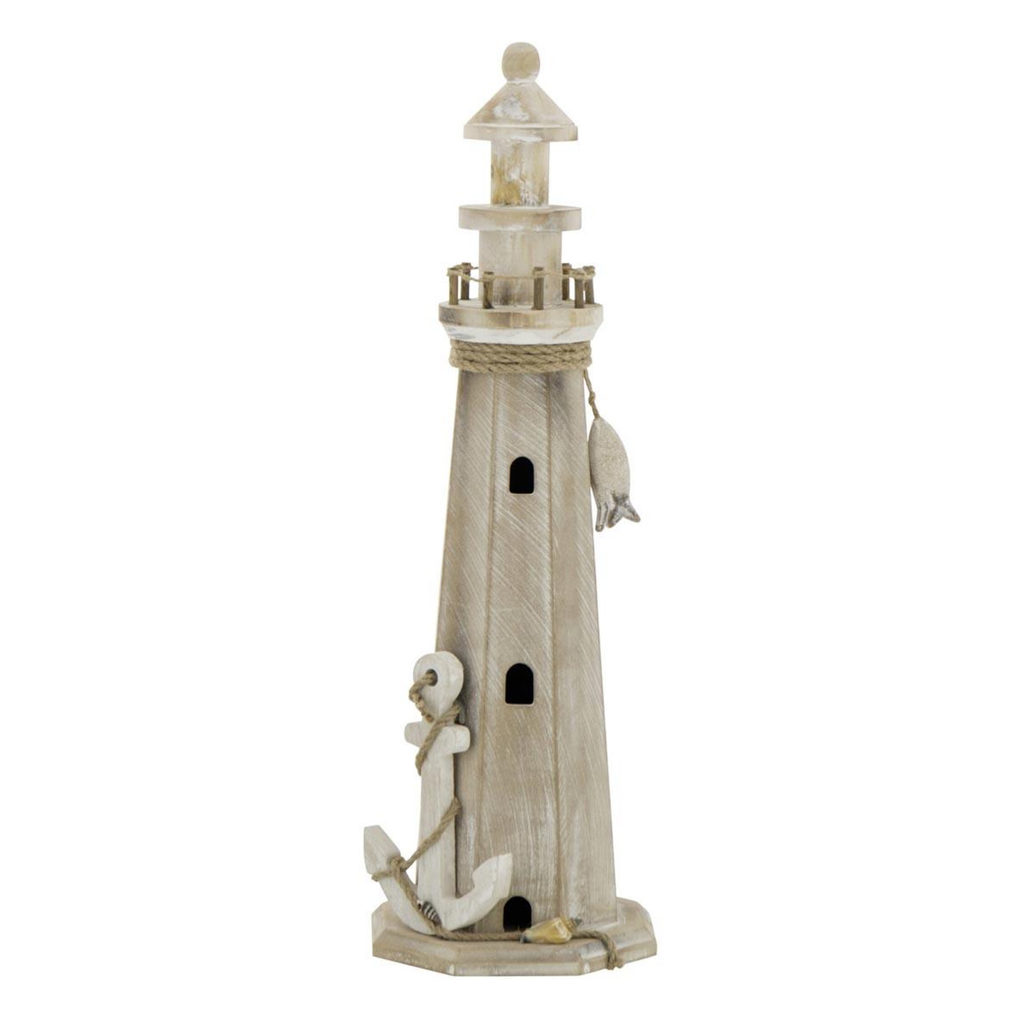 J-LINE Phare déco en bois  bréhat  53cm naturel