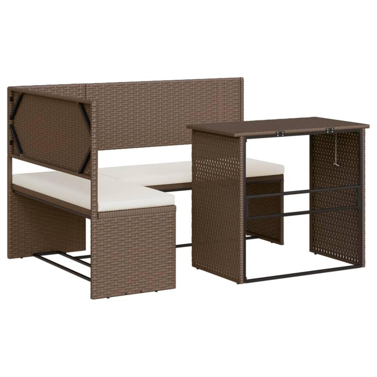VIDAXL Canape de jardin avec table et coussins en forme de L marron