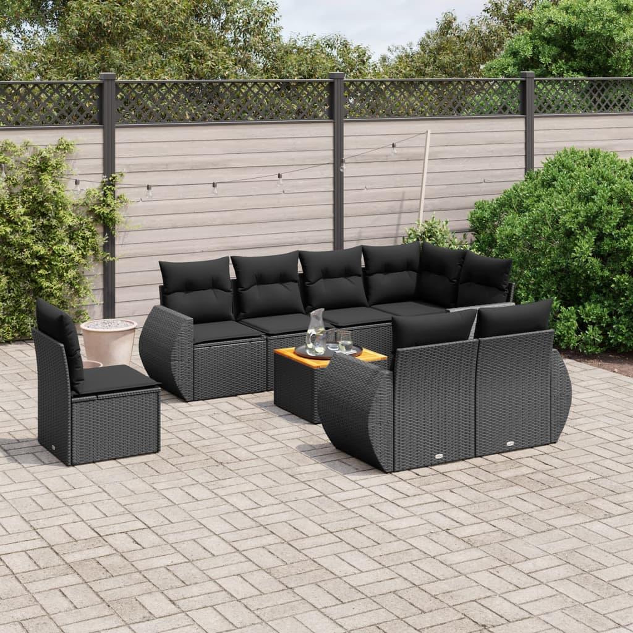 VIDAXL Salon de jardin 9 pcs avec coussins noir resine tressee