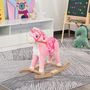 Voir la diapositive 2 : HOMCOM Cheval à bascule modèle licorne avec sons authentiques selle grand confort bois de peuplier rose dim. L74 x l33 x 62H cm