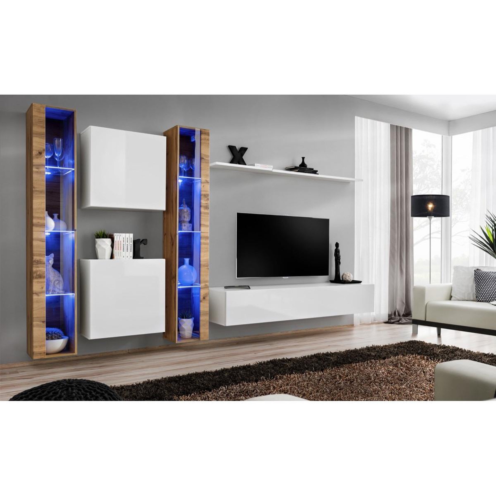 Voir la diapositive 2 : Paris Prix Meuble tv mural design  switch xvi  330cm blanc & naturel