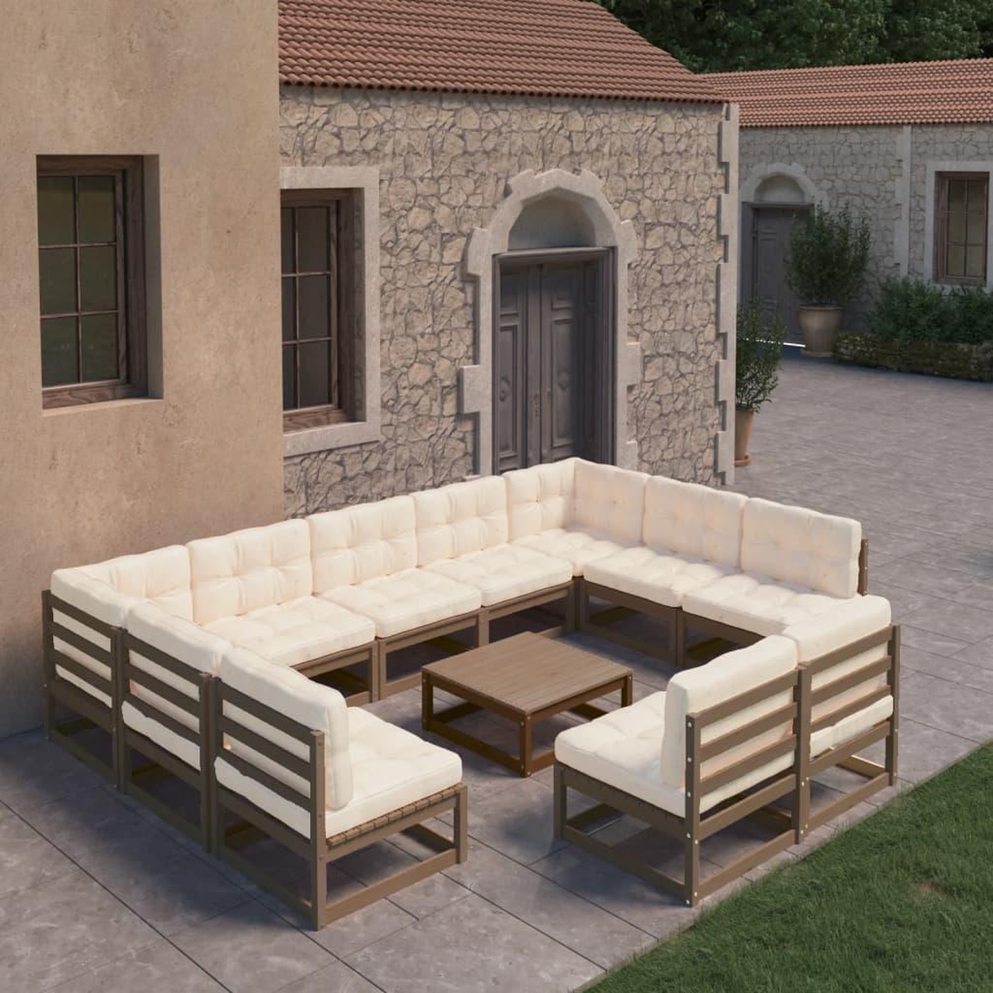 Voir la diapositive 1 : VIDAXL Salon de jardin 10 pcs avec coussins Marron miel Bois de pin