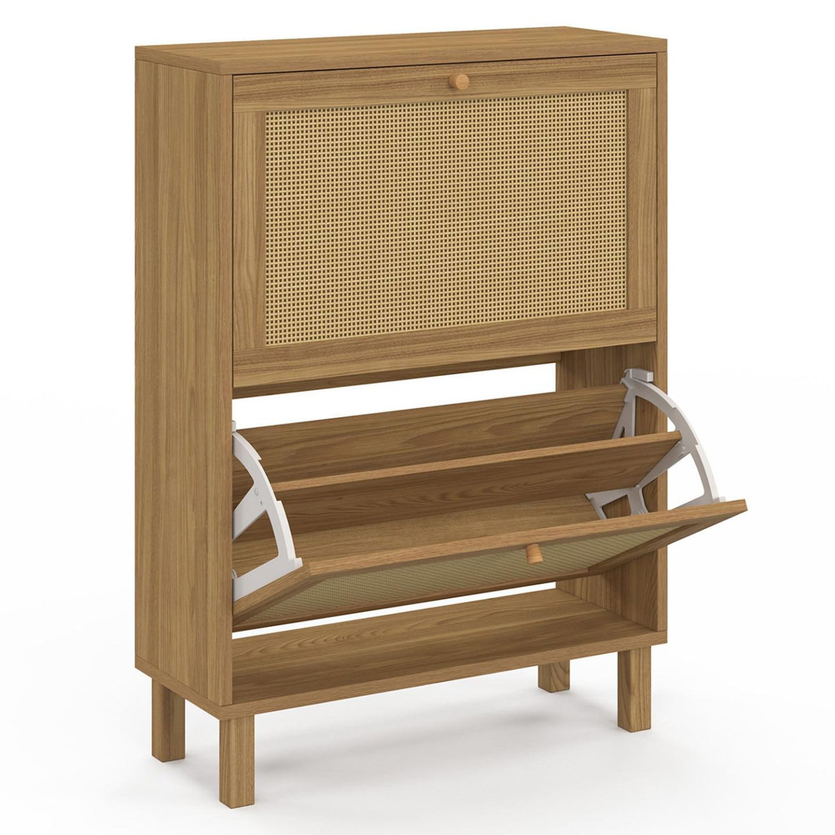 ID MARKET Meuble à chaussures 12 paires HANAE 2 portes effet naturel cannage