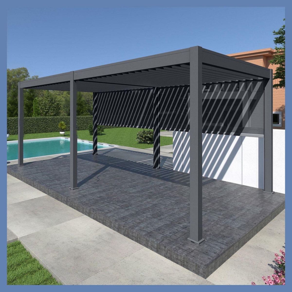 Pergola Bioclimatique autoportée Motorisée (6 pieds)  3x6 m - Aluminum - Anthracite VS OMBREA®