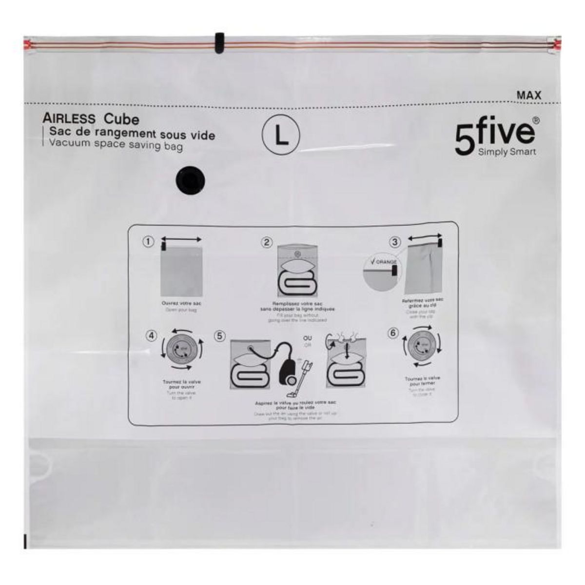 FIVE Lot de 2 Sacs Compresseurs  Airless L  104cm Transparent