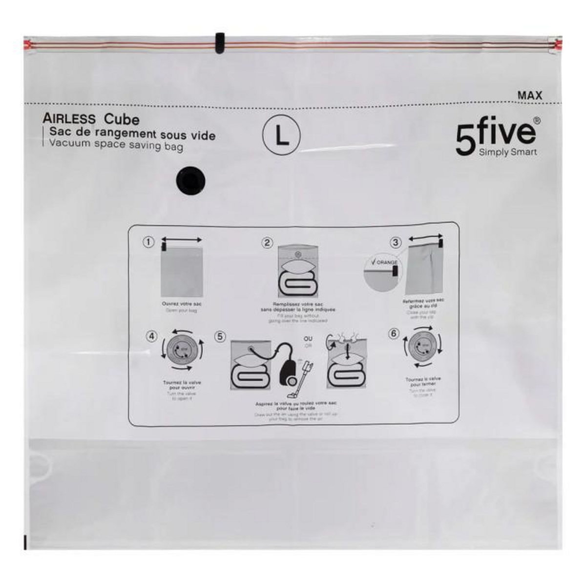 FIVE Lot de 2 Sacs Compresseurs  Airless L  104cm Transparent