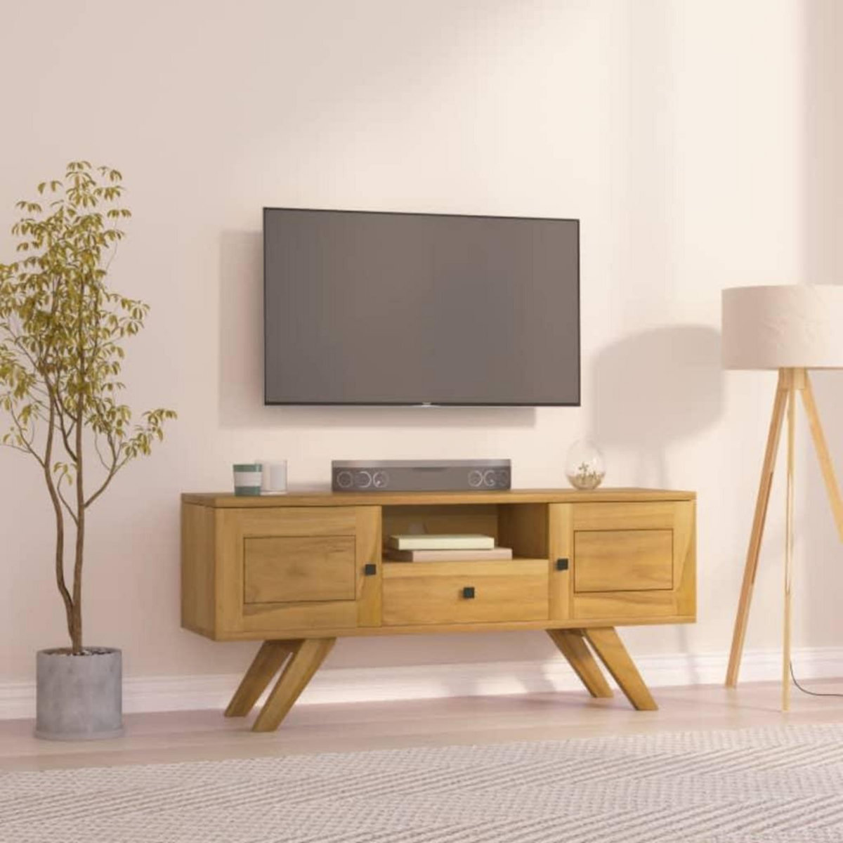 VIDAXL Meuble TV 110x30x35 cm Bois de teck solide