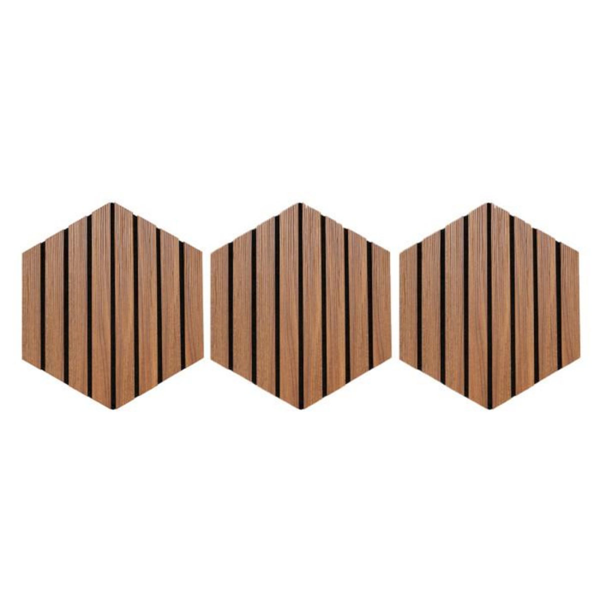 ATMOSPHERA Lot de 3 Panneaux Déco Hexagonal  Colva  30x26cm Marron