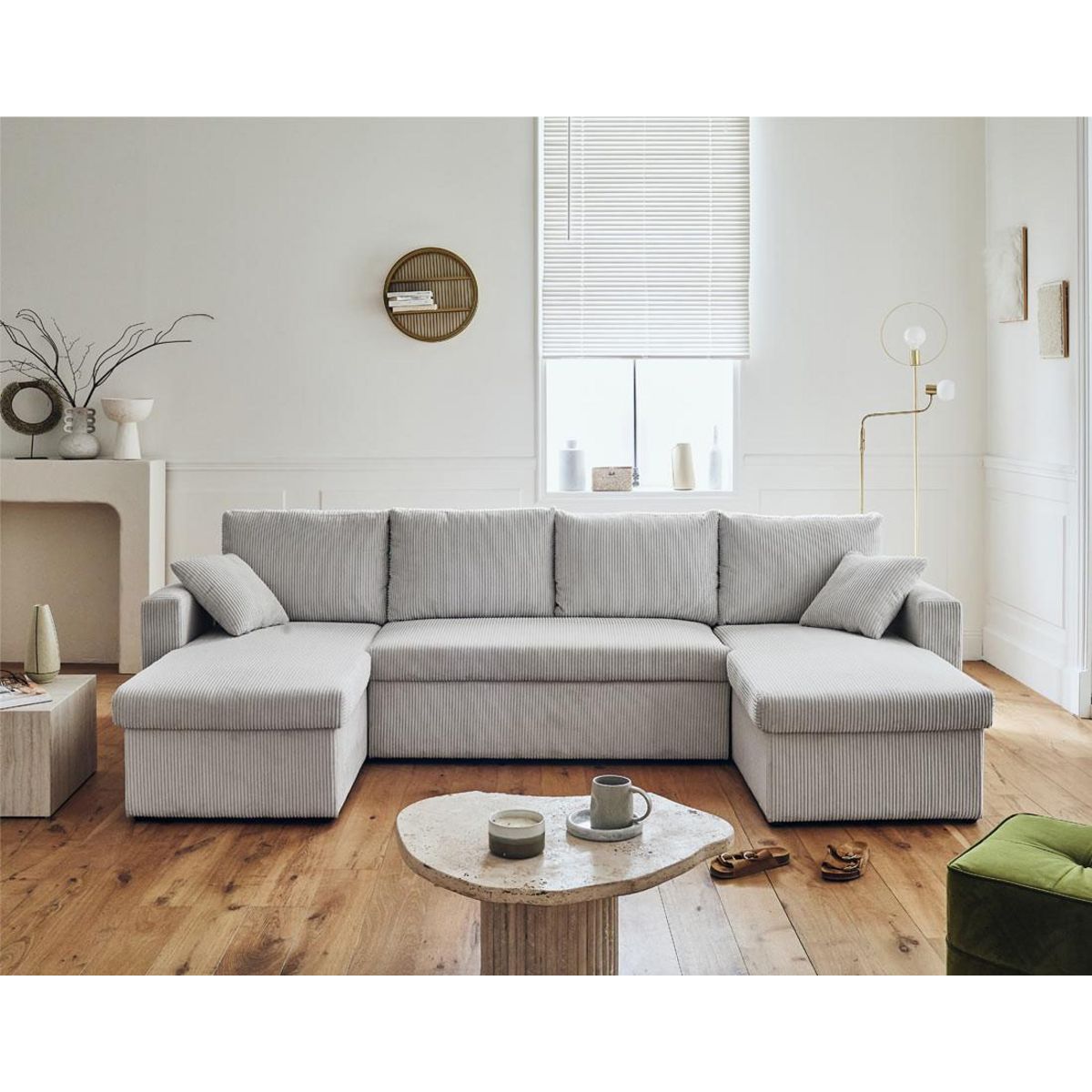 BEST MOBILIER Cyrus - canapé panoramique en u - 7 places - convertible avec coffre - en velours côtelé