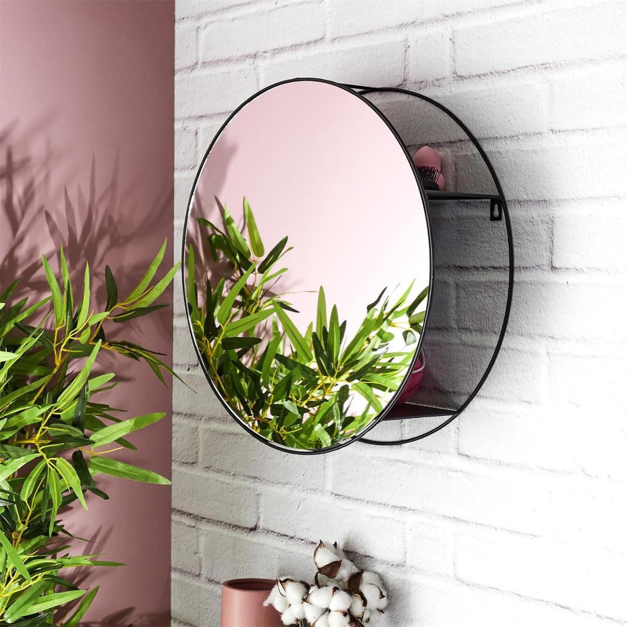 Voir la diapositive 3 : The Home Deco Factory Miroir Mural & Étagère  Filaire  45cm Noir