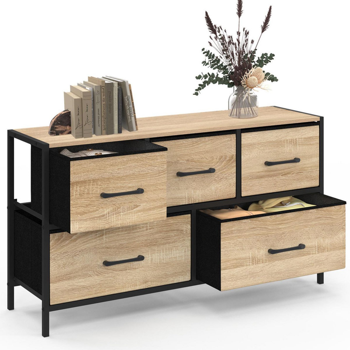 ID MARKET Commode 5 tiroirs en tissu UTAH H.55 cm meuble de rangement design industriel