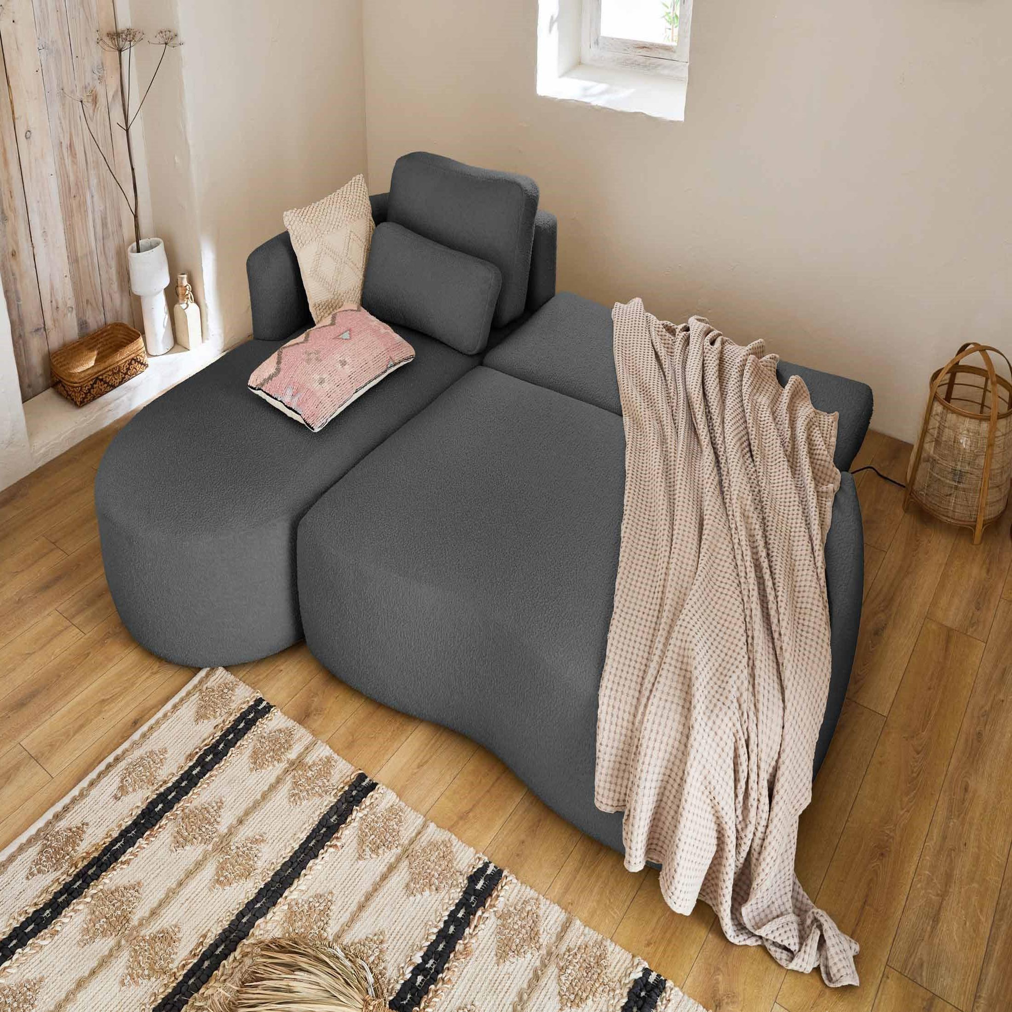 Voir la diapositive 2 : BEST MOBILIER Mahina - canapé d'angle gauche - 4 places - convertible avec coffre - en tissu bouclette