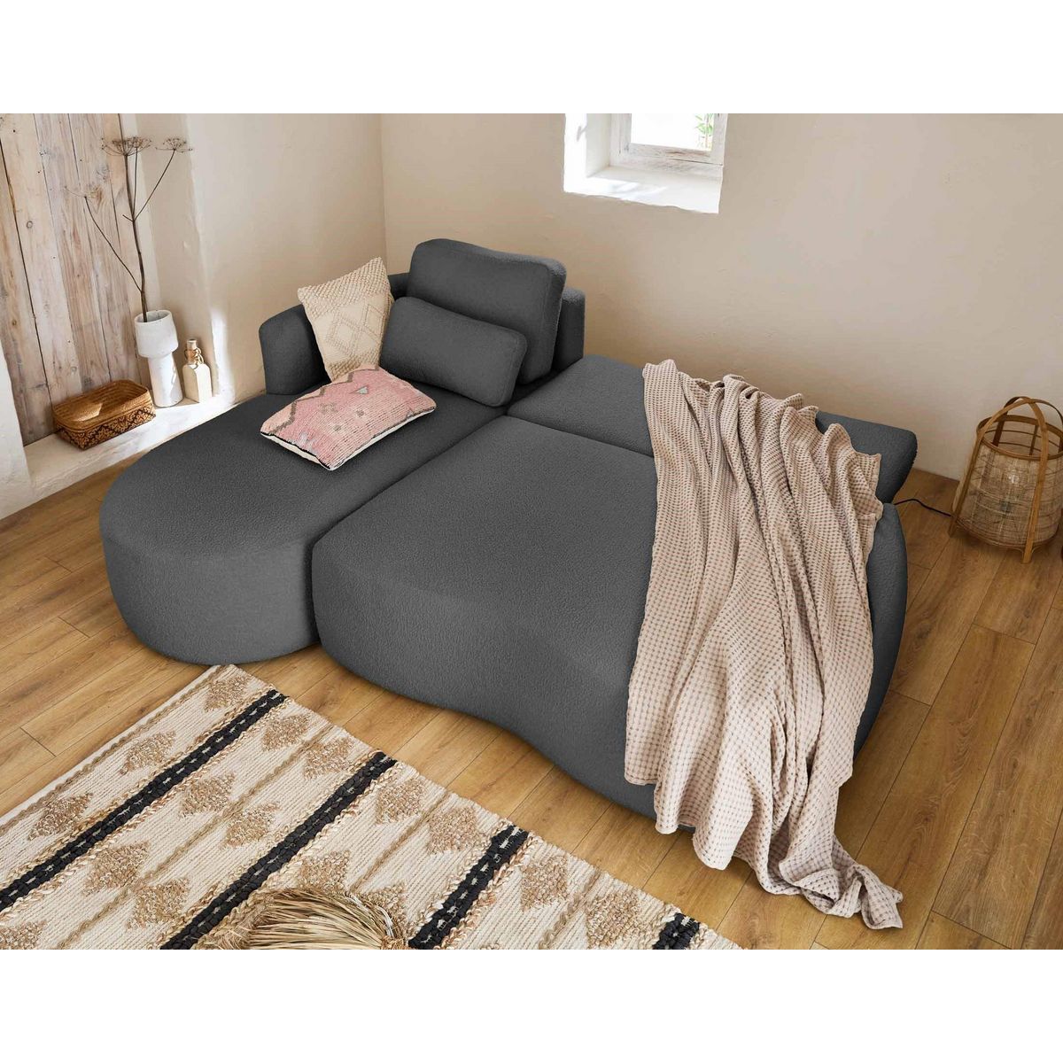 LISA DESIGN Mahina - canapé d'angle gauche - 4 places - convertible avec coffre - en tissu bouclette