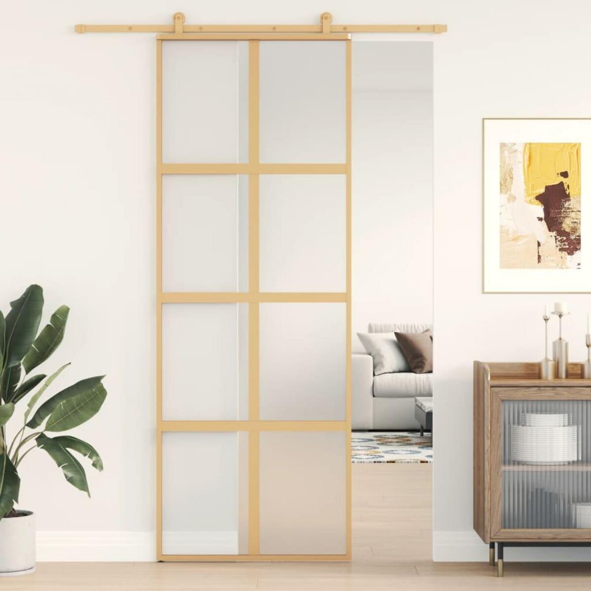VIDAXL Porte coulissante dore 76x205 cm verre ESG depoli et aluminium